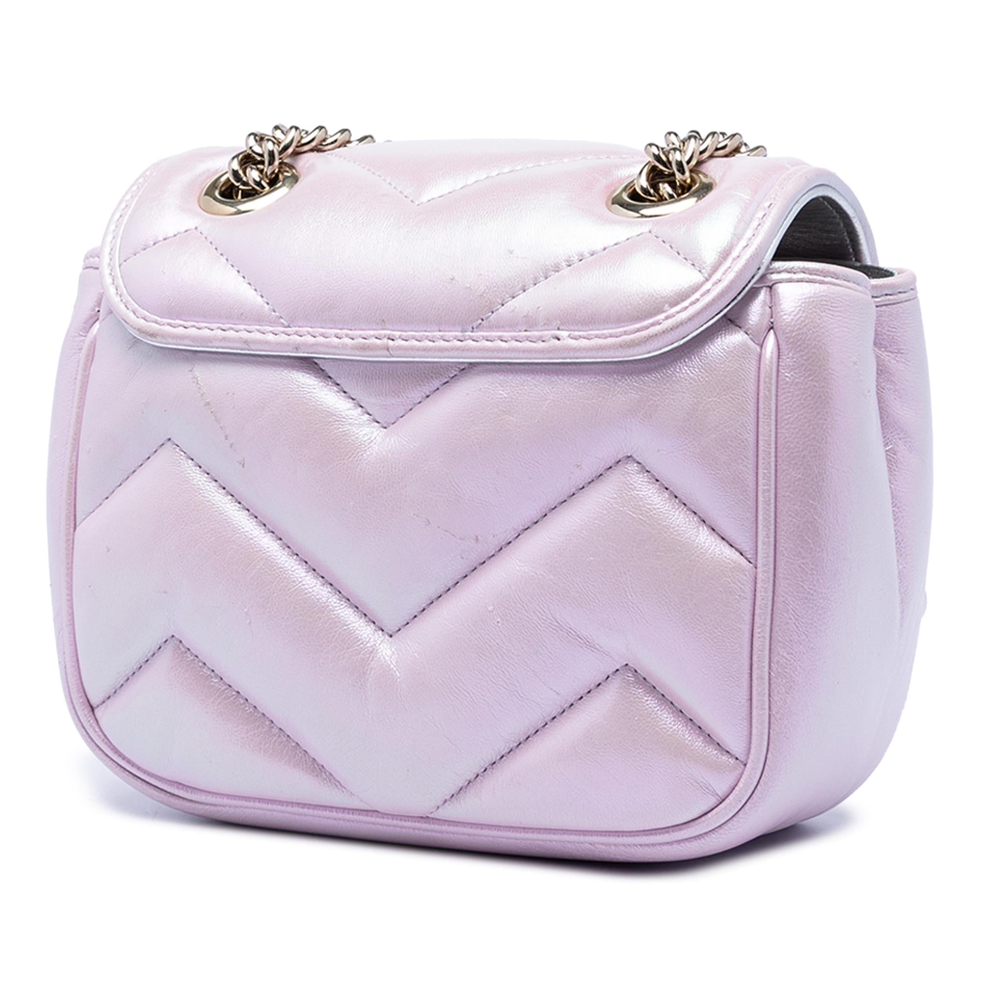 Gucci Mini GG Marmont Matelasse Iridescent Calfskin Flap Crossbody