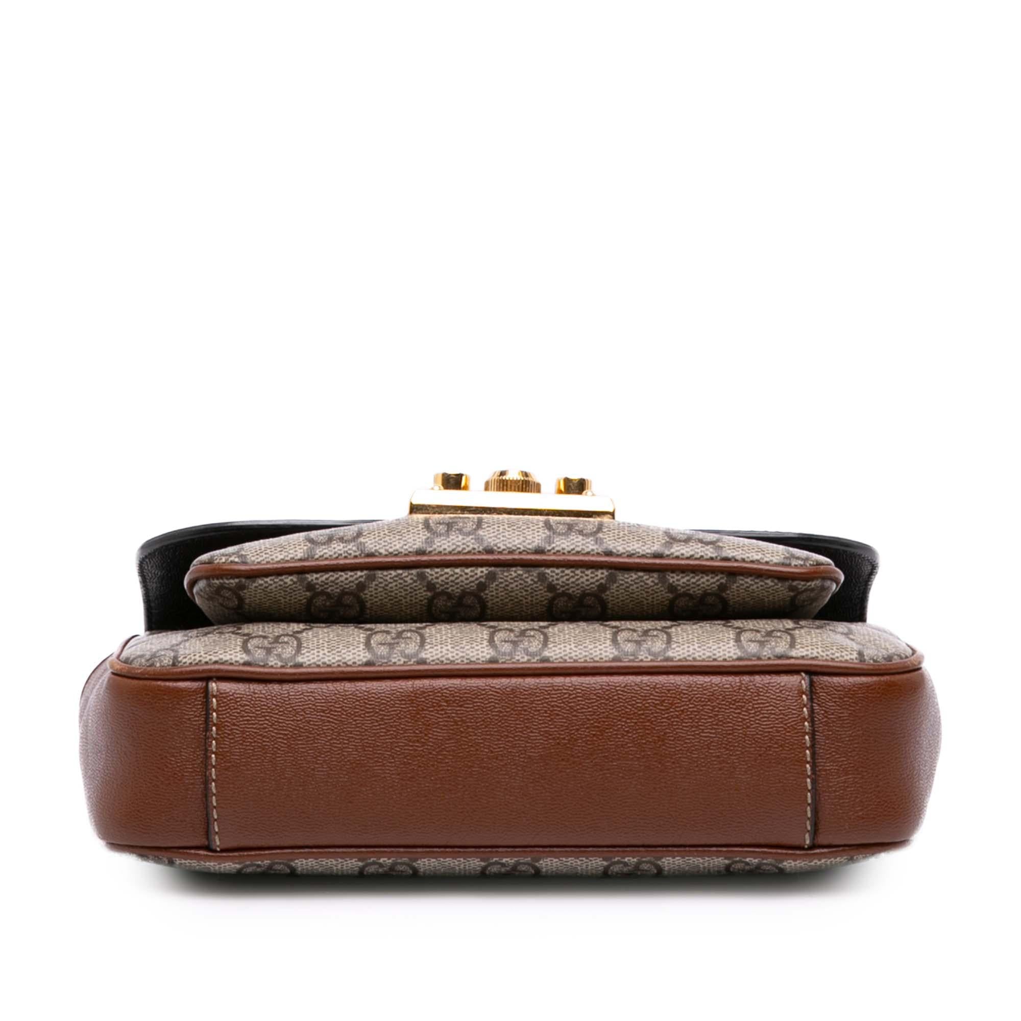 Gucci Mini GG Supreme and Calfskin Padlock Flap Pocket Satchel
