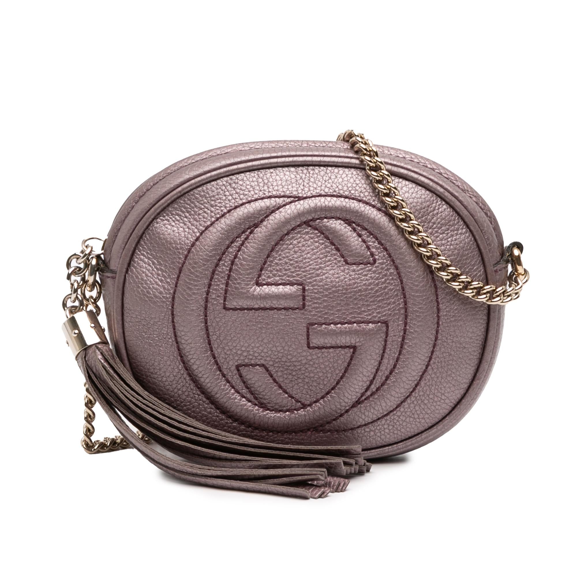 Gucci Mini Metallic Pebbled Calfskin Soho Chain Crossbody