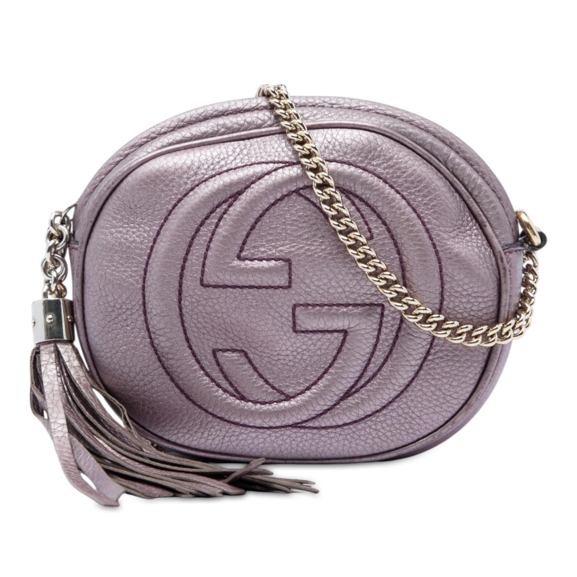 Gucci Mini Metallic Pebbled Calfskin Soho Chain Crossbody