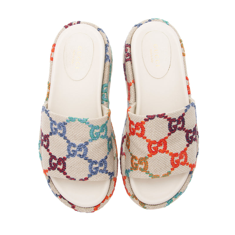 Gucci Multicolor GG Canvas Angelina Slide Platform Sandals - Size 6 / 36 (SHF-wjmixu)