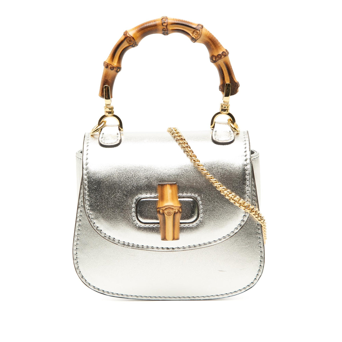 Gucci Nano Metallic Calfskin 1947 Bamboo Top Handle Bag