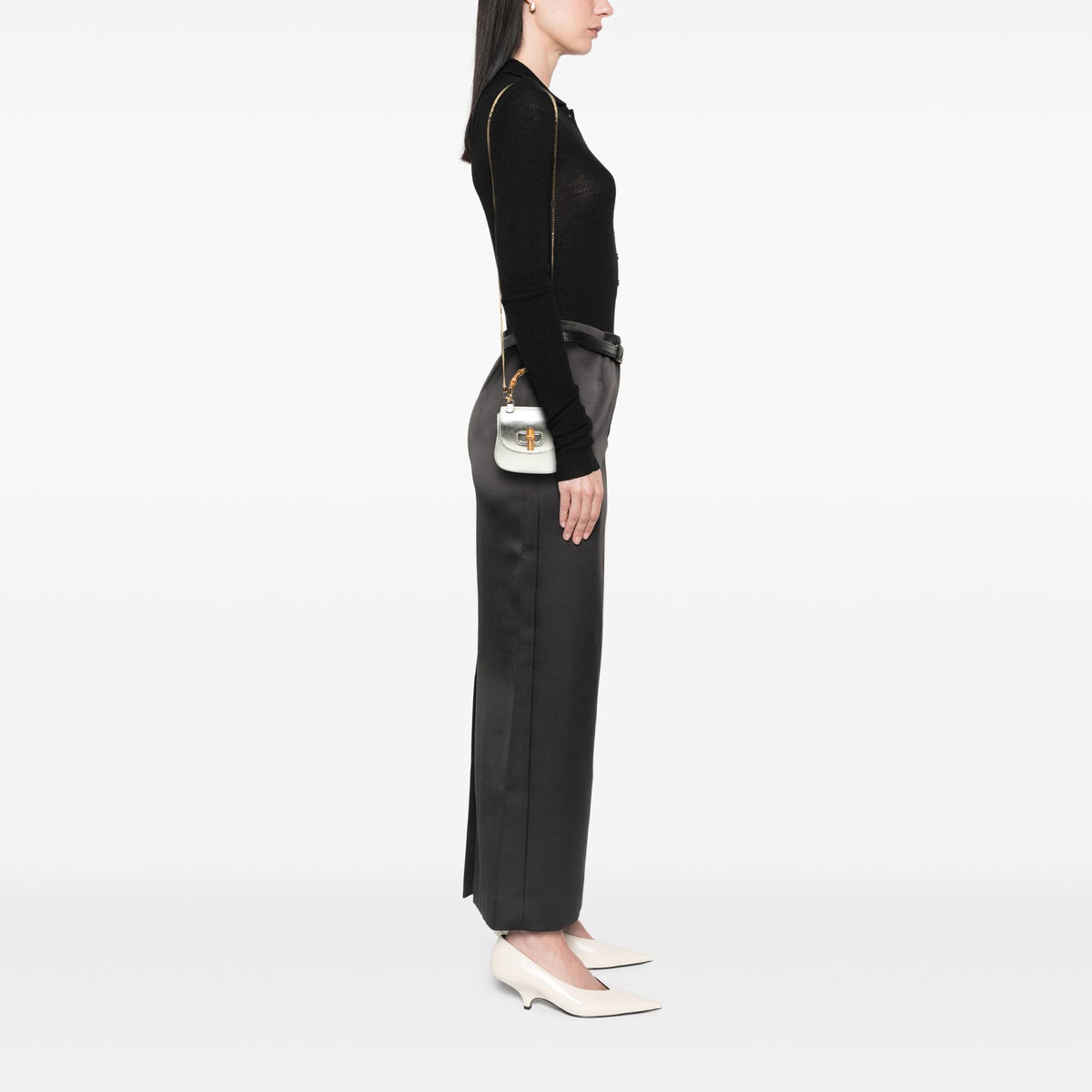 Gucci Nano Metallic Calfskin 1947 Bamboo Top Handle Bag