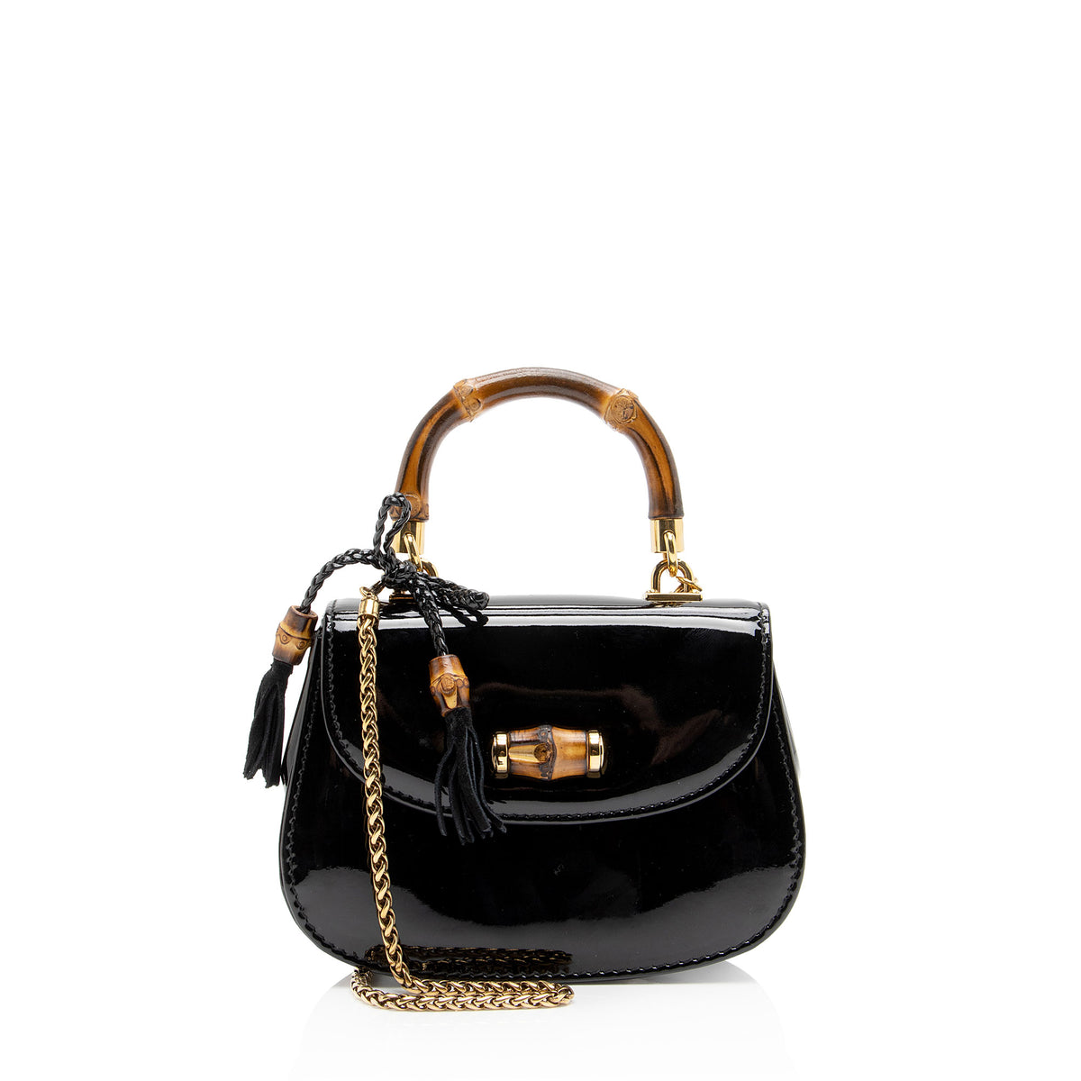 Gucci Vintage Bamboo Patent Gold Patent_Leather Bag Indy patent leather handbag Gucci Black in Patent leather  main image 4