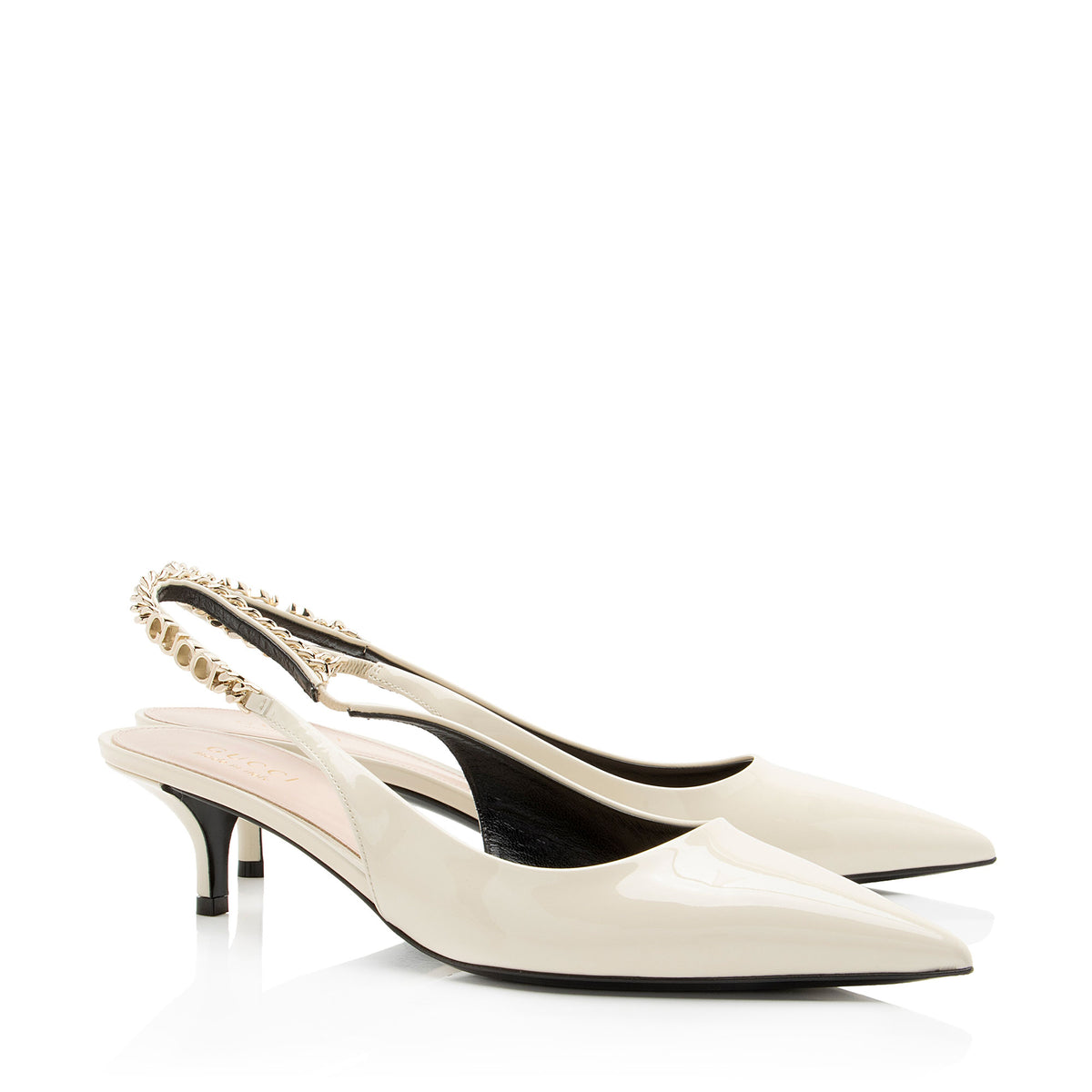 Gucci Patent Leather Chain Logo Signoria Slingback 44mm Pumps - Size 9.5 / 39.5