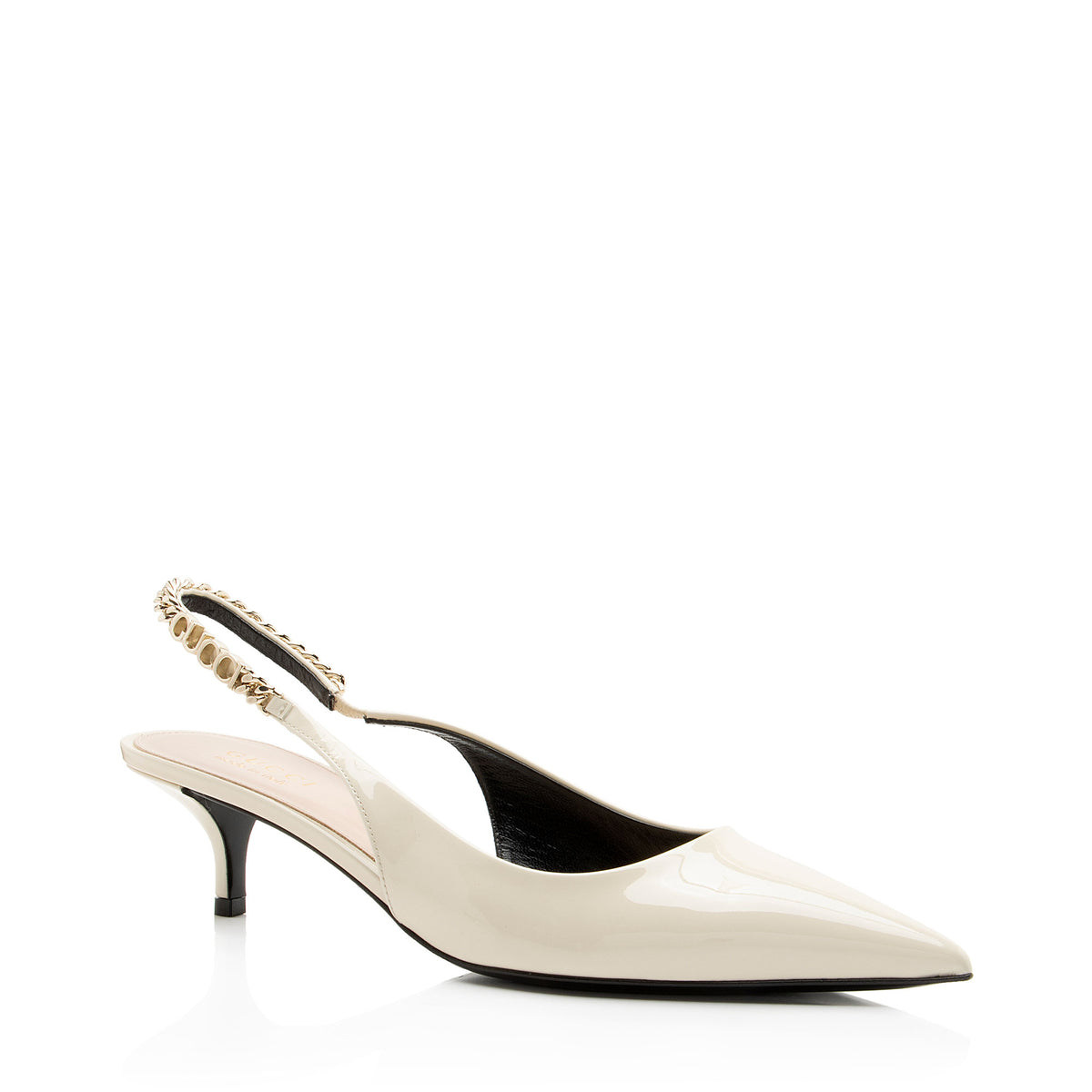 Gucci Patent Leather Chain Logo Signoria Slingback 44mm Pumps - Size 9.5 / 39.5