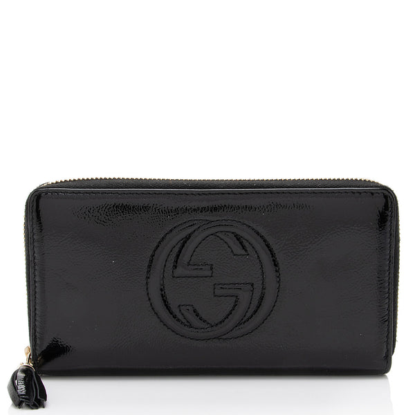Gucci Patent Leather Soho Zip Around Wallet (SHF-OZVoQd)