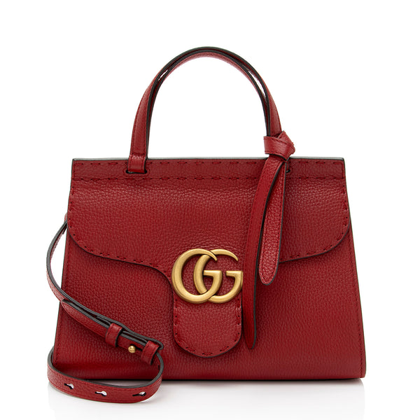 Gucci Pebbled Leather GG Marmont Top Handle Mini Shoulder Bag (SHF-CZXc44)