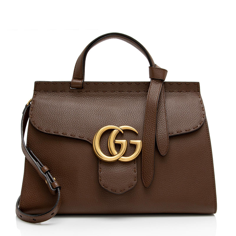 Gucci Pebbled Leather GG Marmont Top Handle Small Shoulder Bag (SHF-VGh3B4)