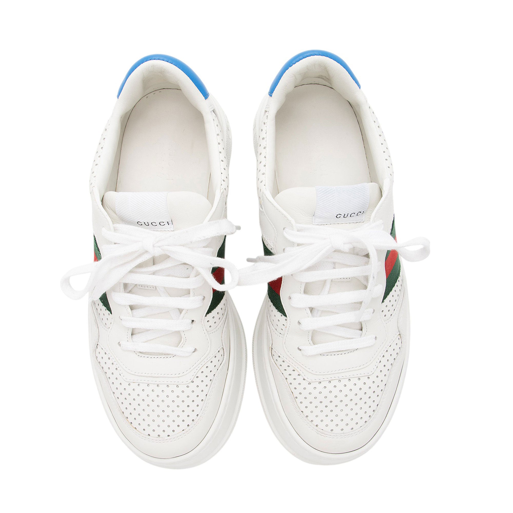 Gucci Perforated Leather Web Chunky B Sneakers - Size 8.5 / 38.5