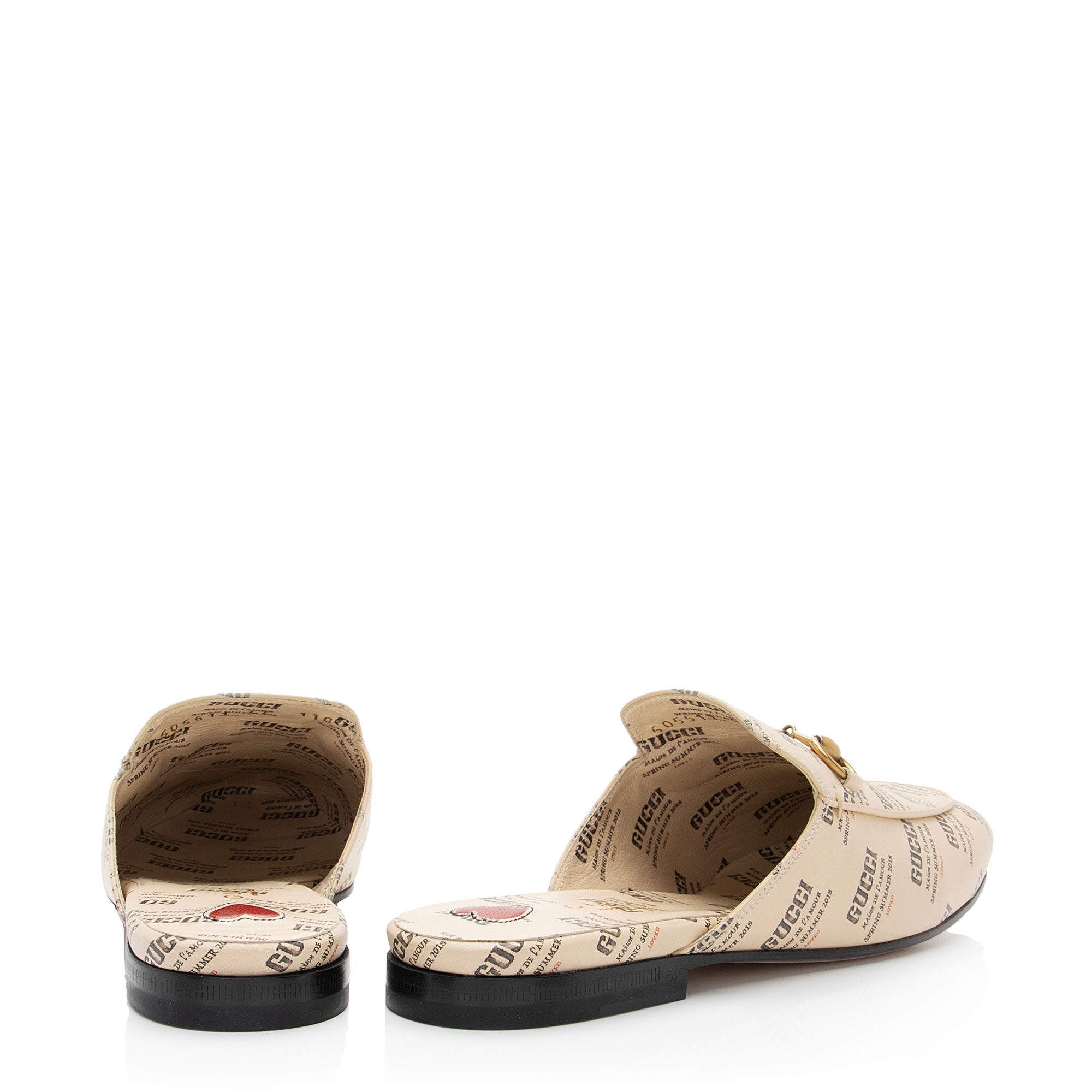 Gucci Printed Leather Logo Stamp Horsebit Princeton Mules