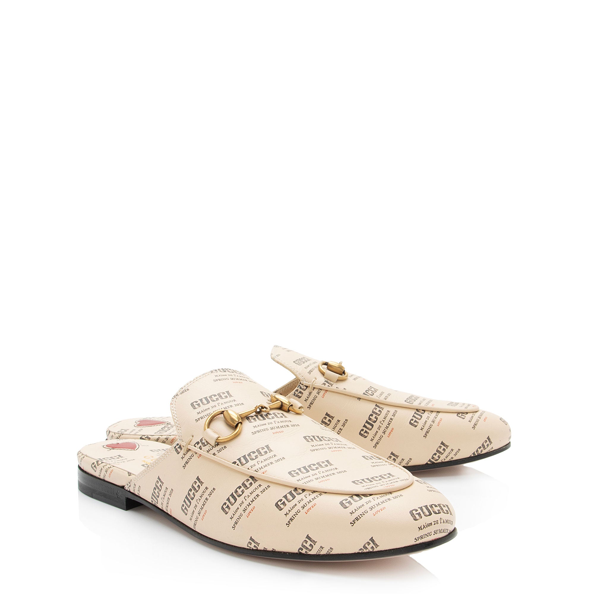 Gucci Printed Leather Logo Stamp Horsebit Princeton Mules - Size 7 / 37 (SHF-gNbUhz)