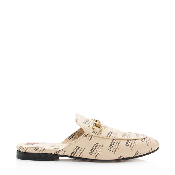 Gucci Printed Leather Logo Stamp Horsebit Princeton Mules  display picture 1