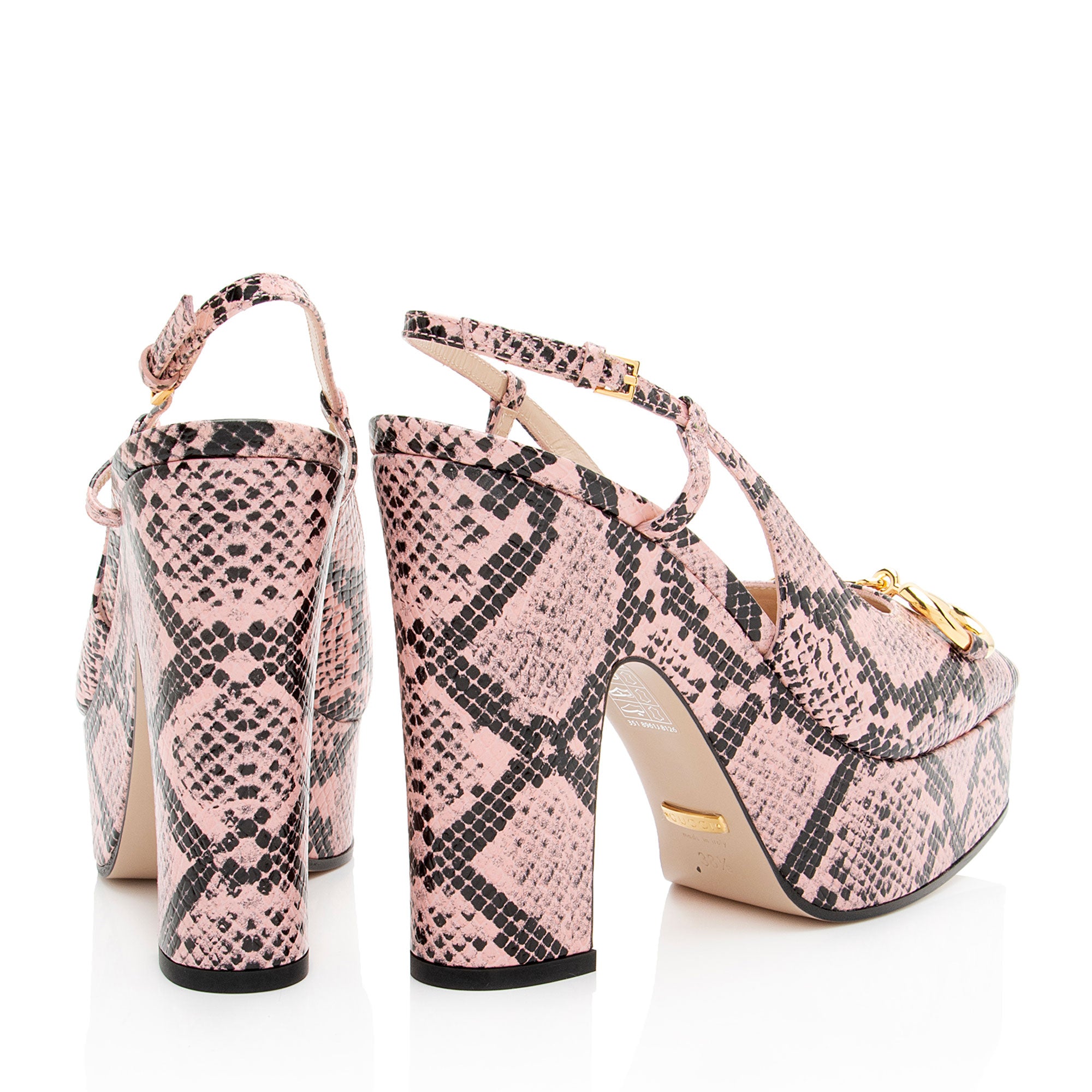 Gucci Python Embossed Horsebit Slingback Platform Pumps - Size 8.5 / 38.5