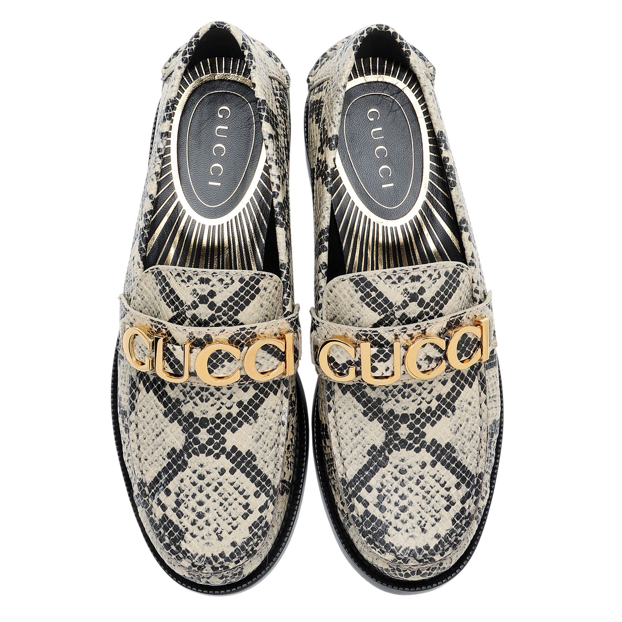 Gucci Python Embossed Logo Loafers - Size 7.5 / 37.5