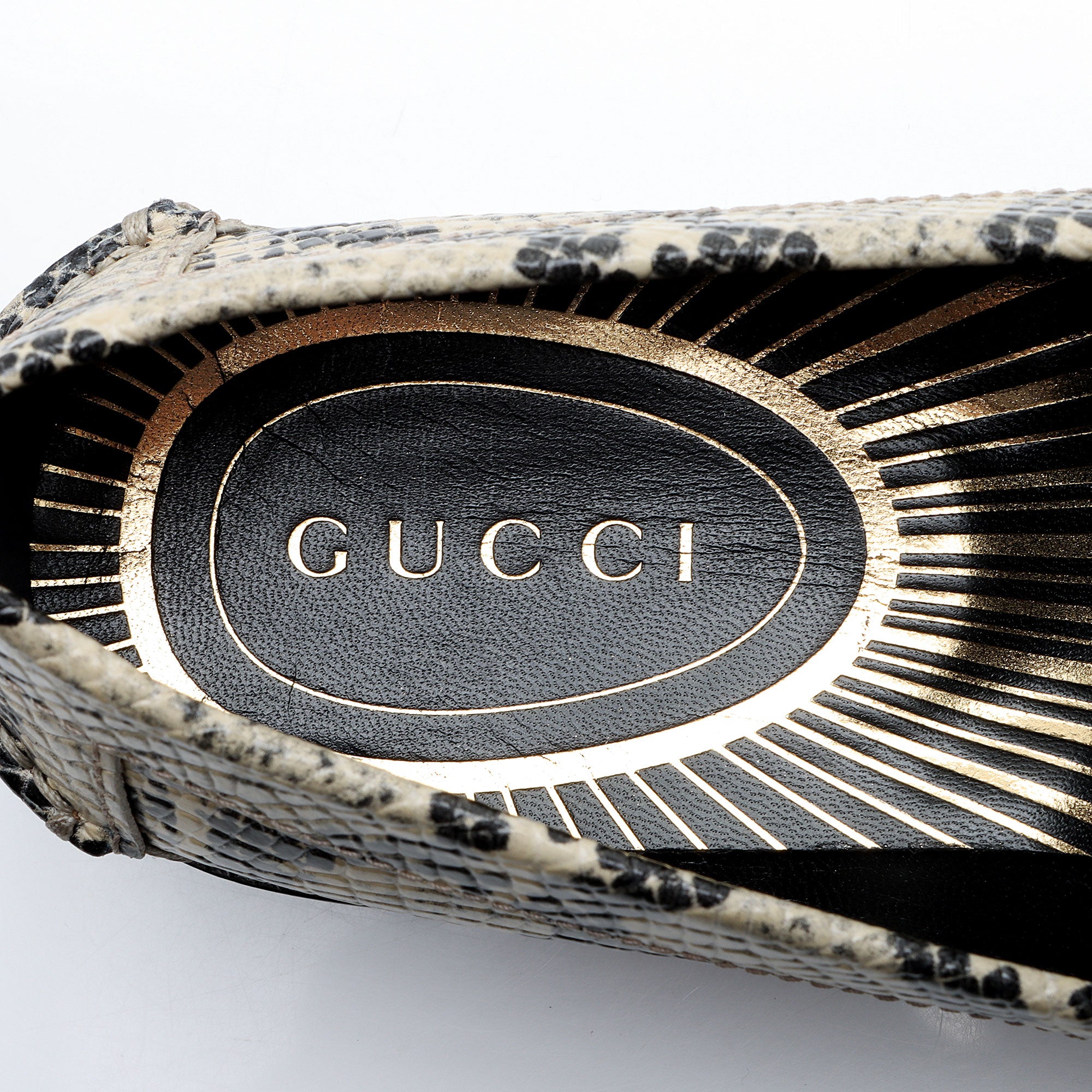 Gucci Python Embossed Logo Loafers - Size 7.5 / 37.5
