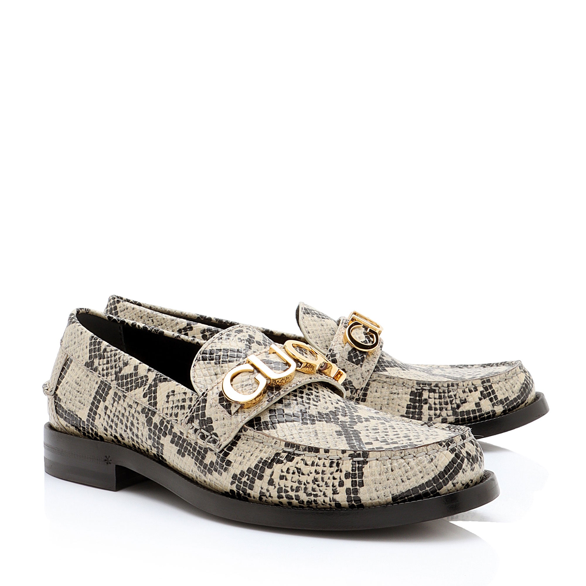 Gucci Python Embossed Logo Loafers - Size 7.5 / 37.5