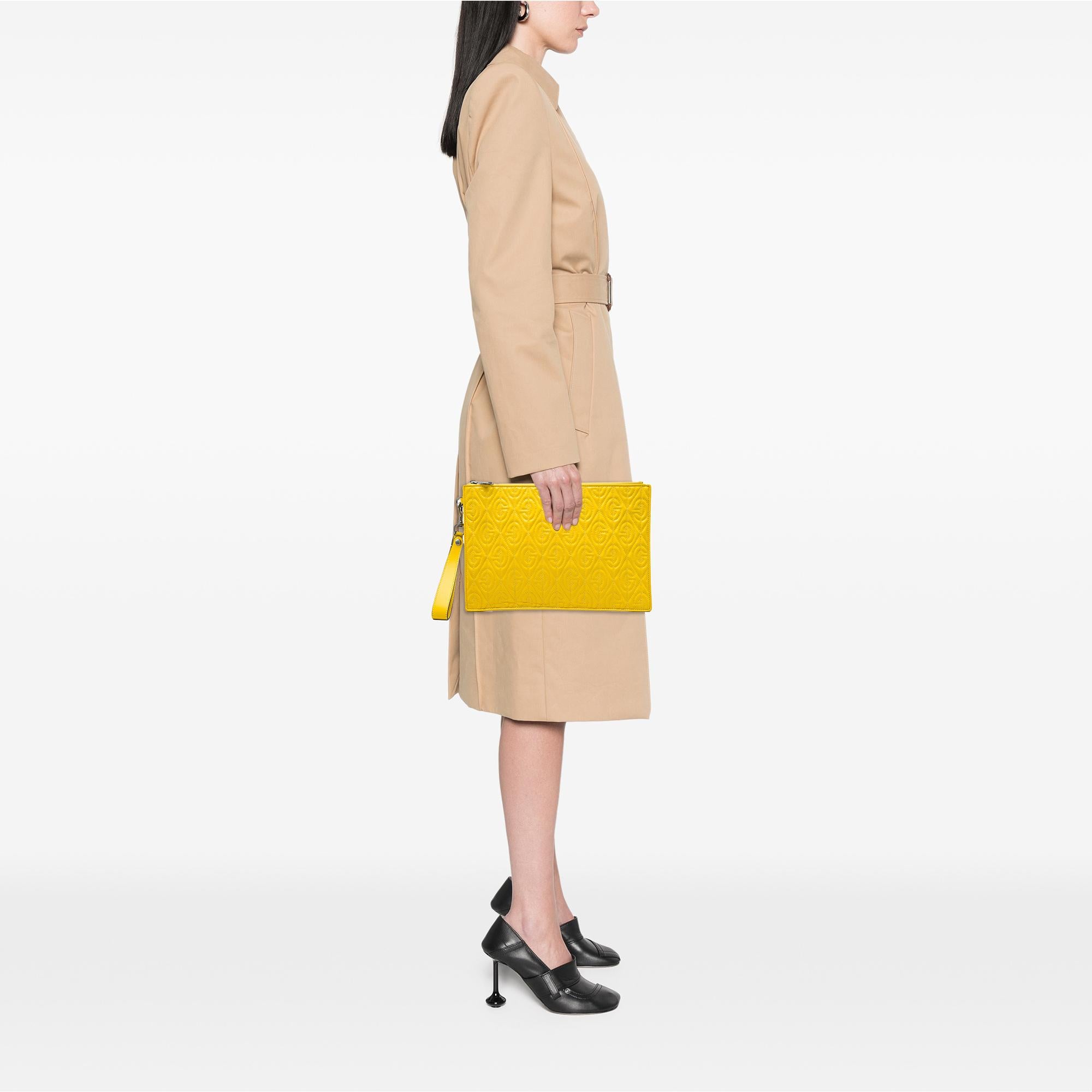 Gucci Quilted Calfskin G Rhombus Zip Clutch