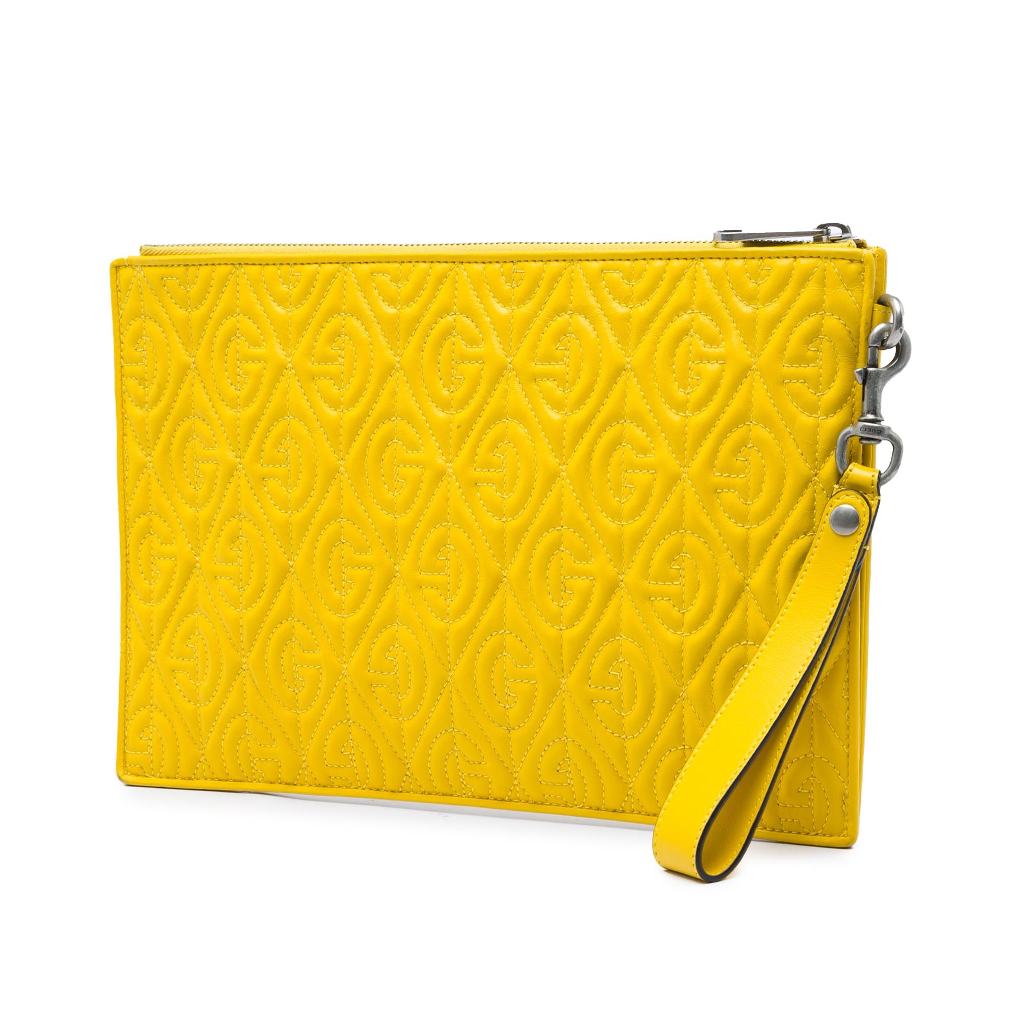 Gucci Quilted Calfskin G Rhombus Zip Clutch