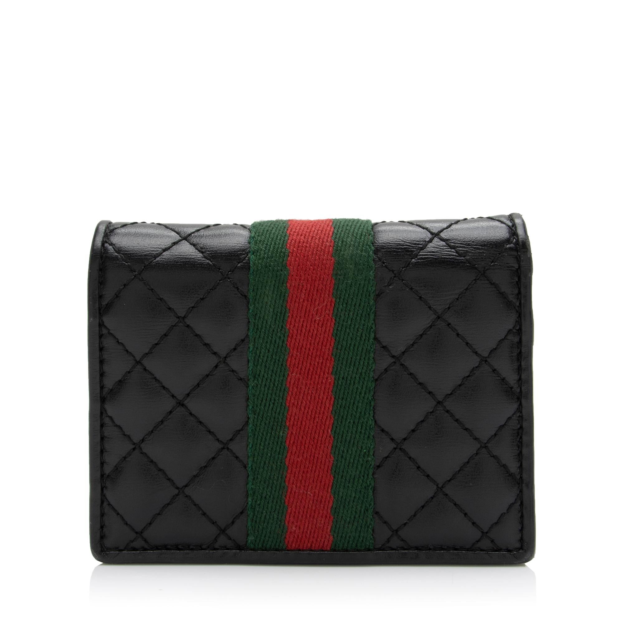 Gucci Quilted Leather GG Marmont Web Trapuntata Card Case Wallet (SHF-9USkLq)