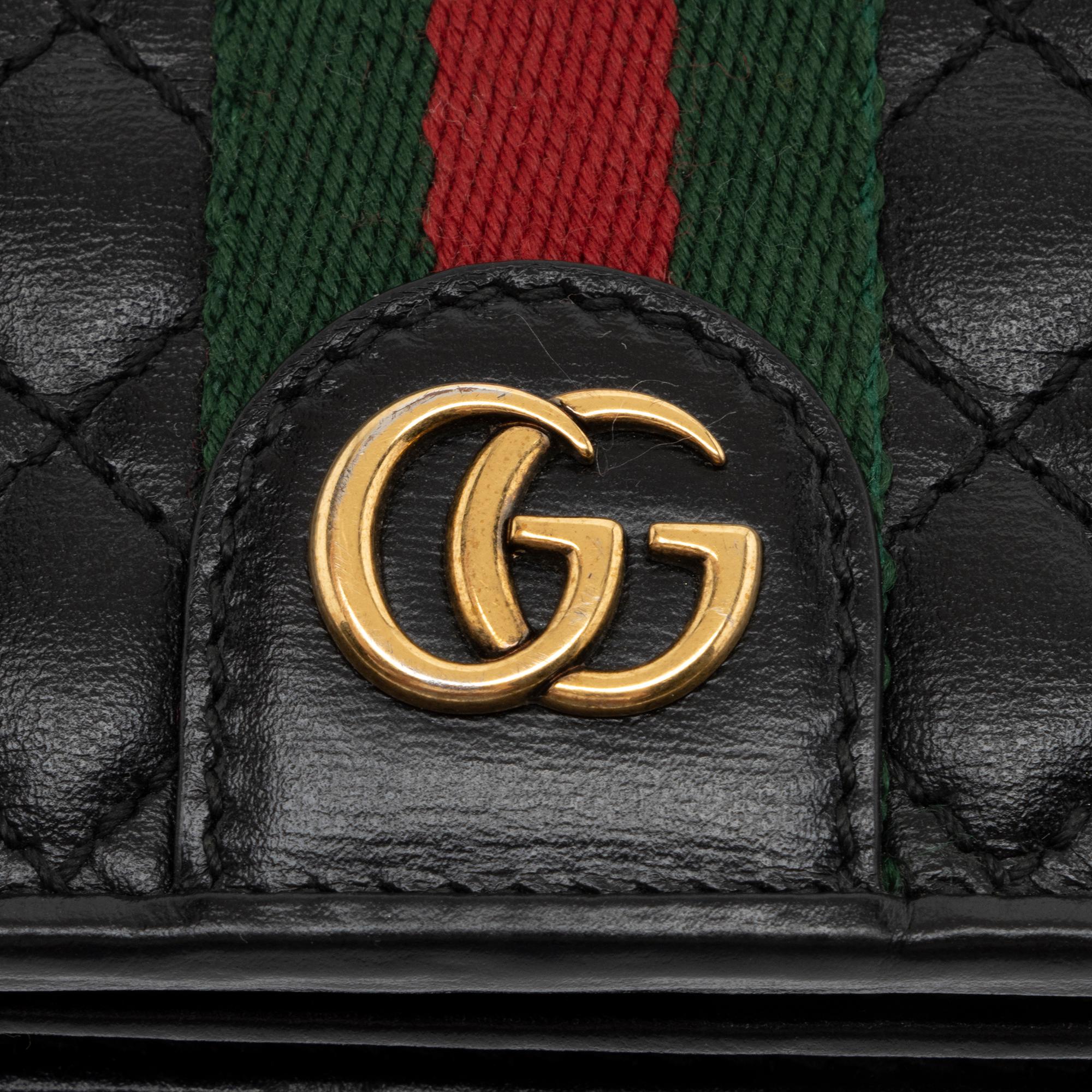 Gucci Quilted Leather GG Marmont Web Trapuntata Card Case Wallet (SHF-9USkLq)