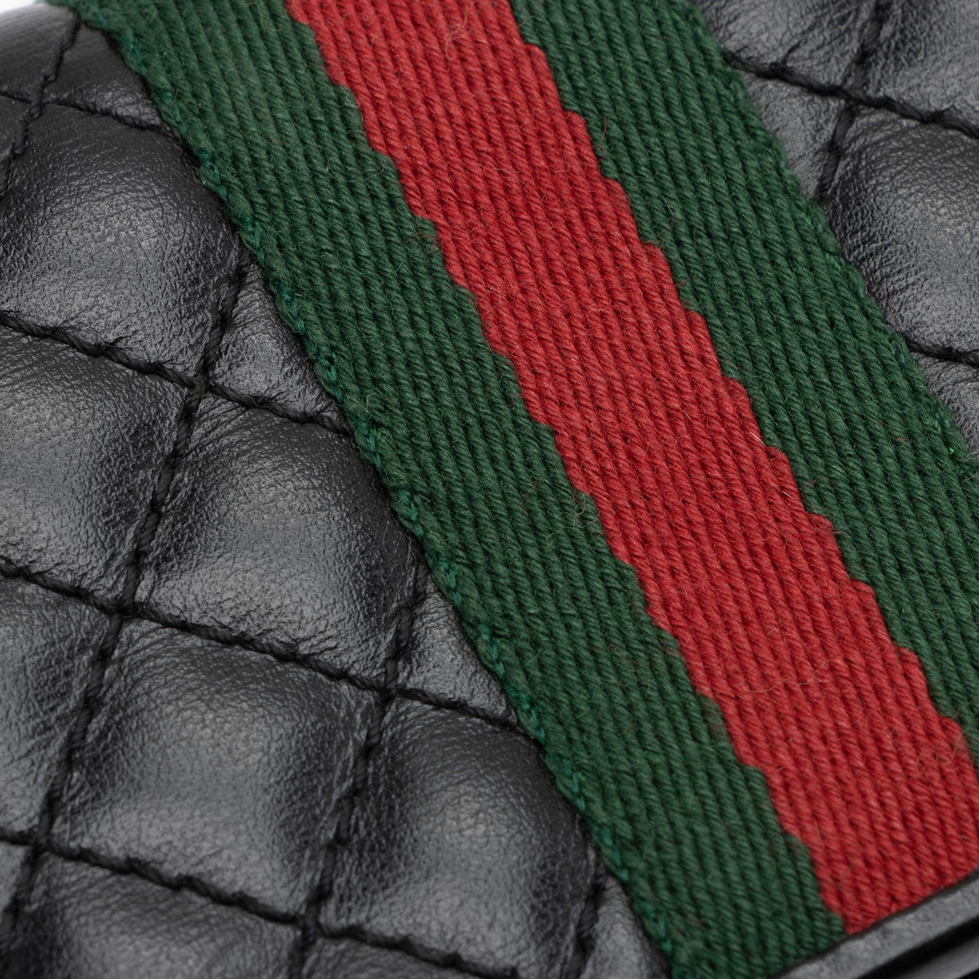 Gucci Quilted Leather GG Marmont Web Trapuntata Card Case Wallet (SHF-9USkLq)