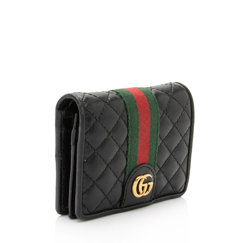 Gucci Quilted Leather GG Marmont Web Trapuntata Card Case Wallet (SHF-EdWHT1)
