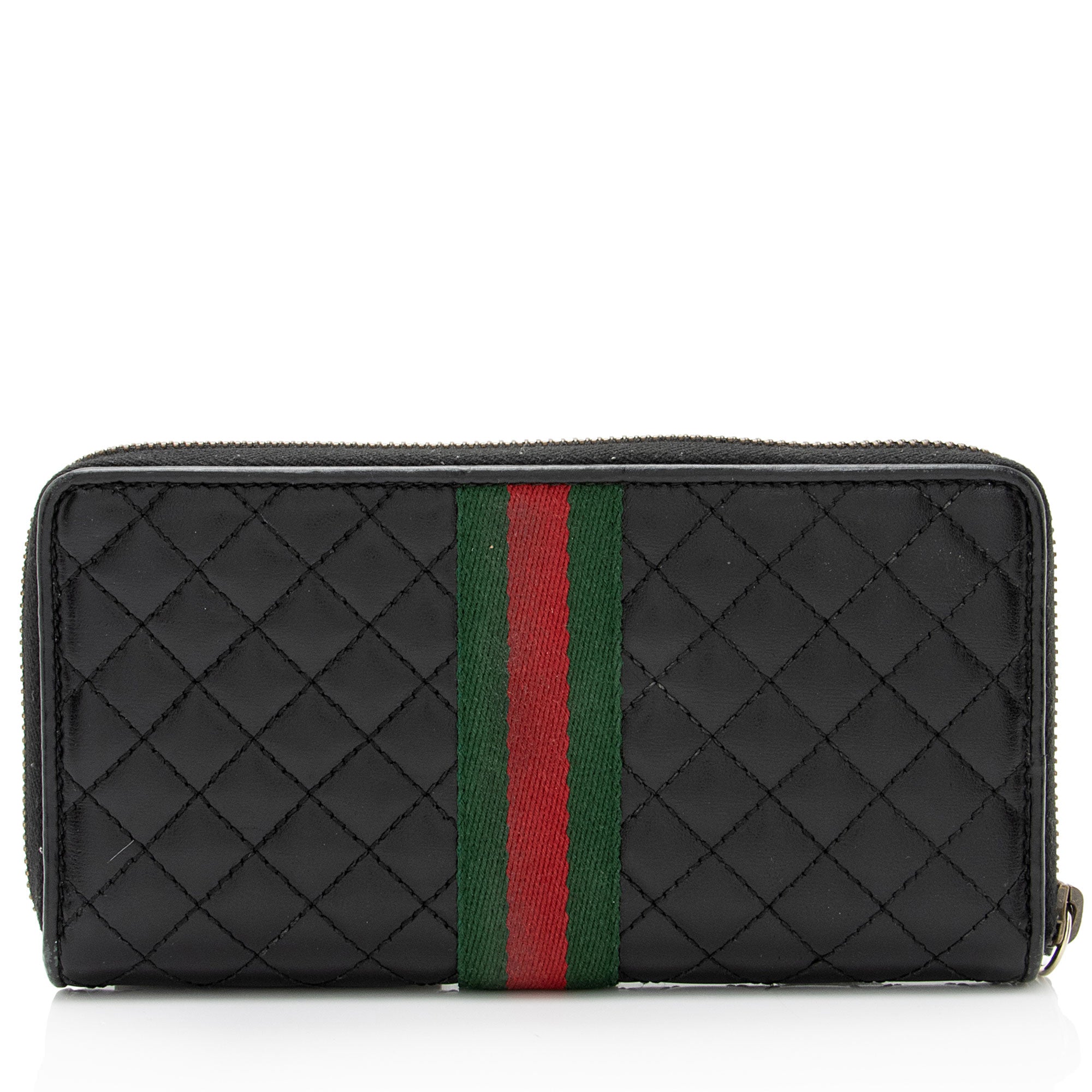 Gucci Quilted Leather Web GG Marmont Zip Around Wallet (SHF-WCiWuL)