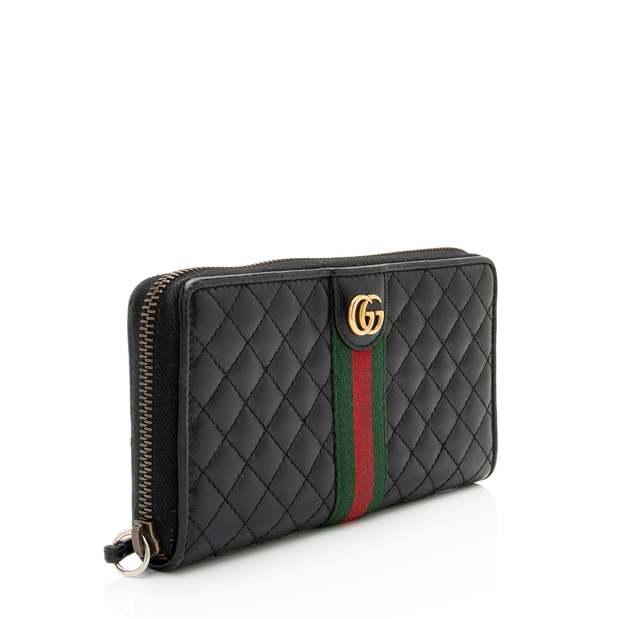 Gucci Quilted Leather Web GG Marmont Zip Around Wallet (SHF-WCiWuL)