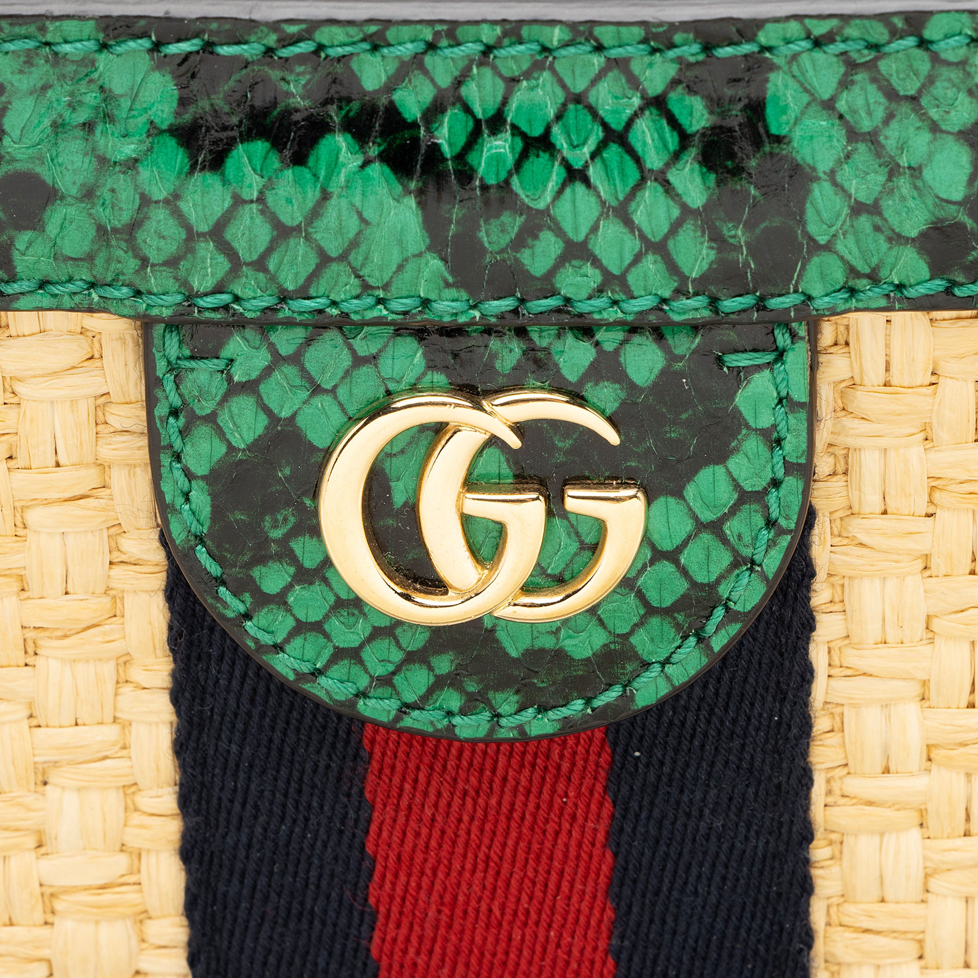 Gucci Raffia Python Ophidia Medium Chain Shoulder Bag