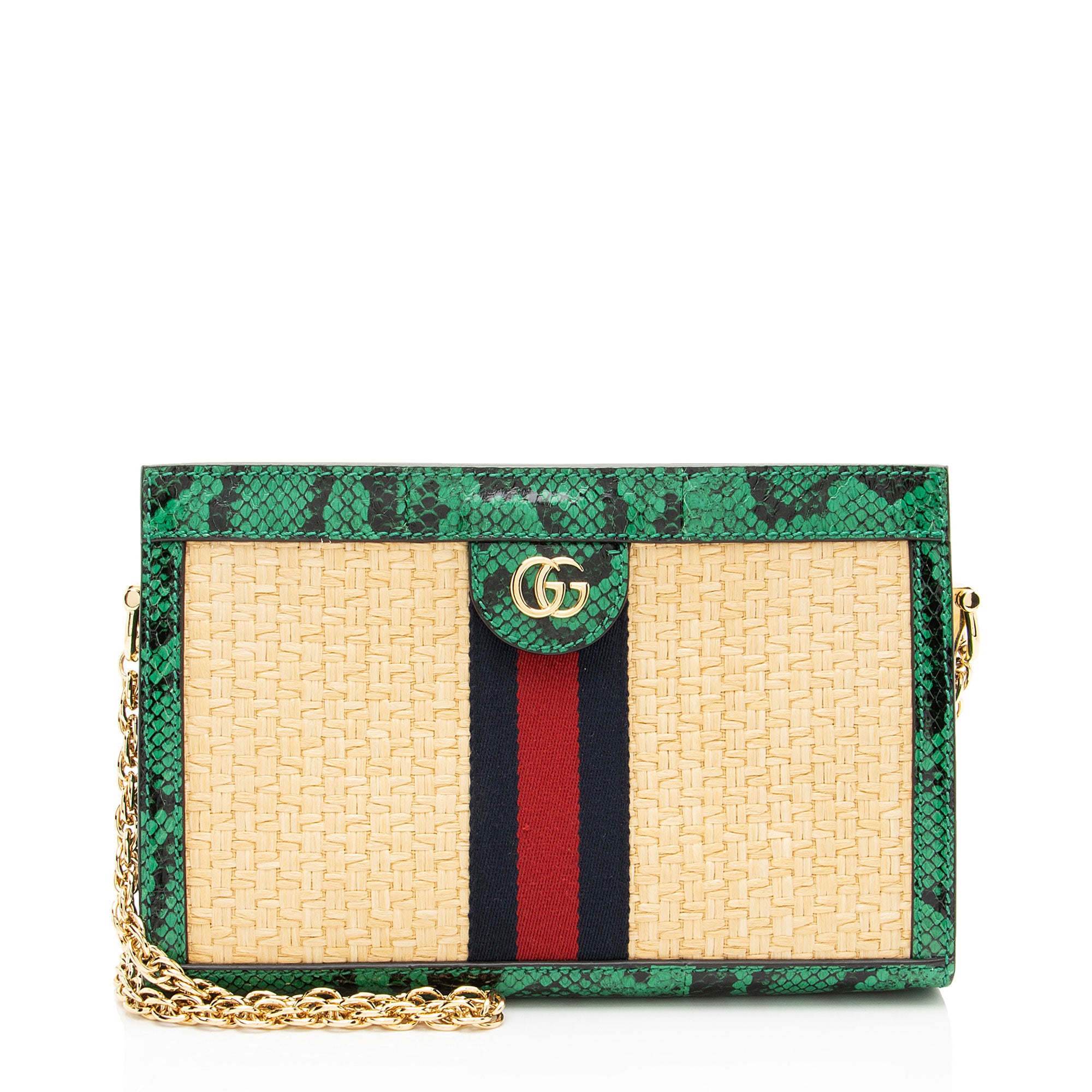 Gucci Raffia Python Ophidia Medium Chain Shoulder Bag