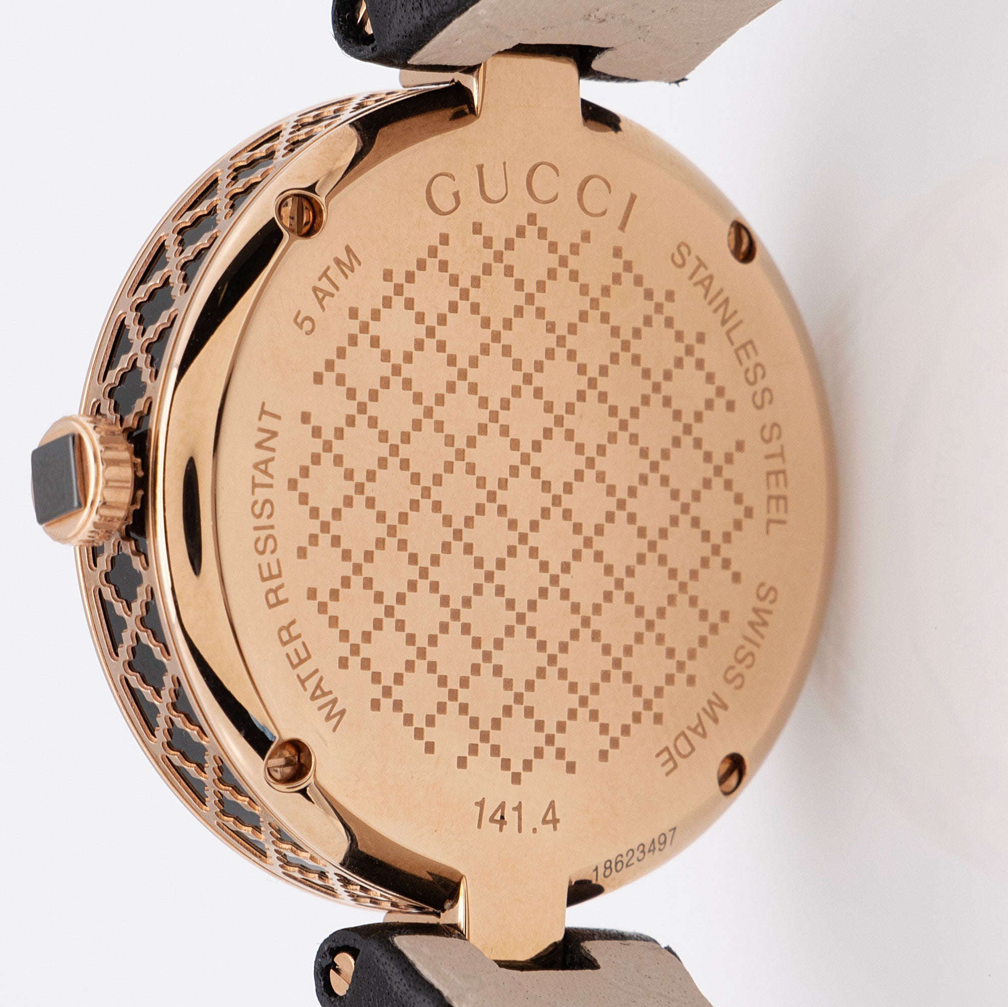 Gucci Rose Gold Leather Diamantissima 32mm Watch