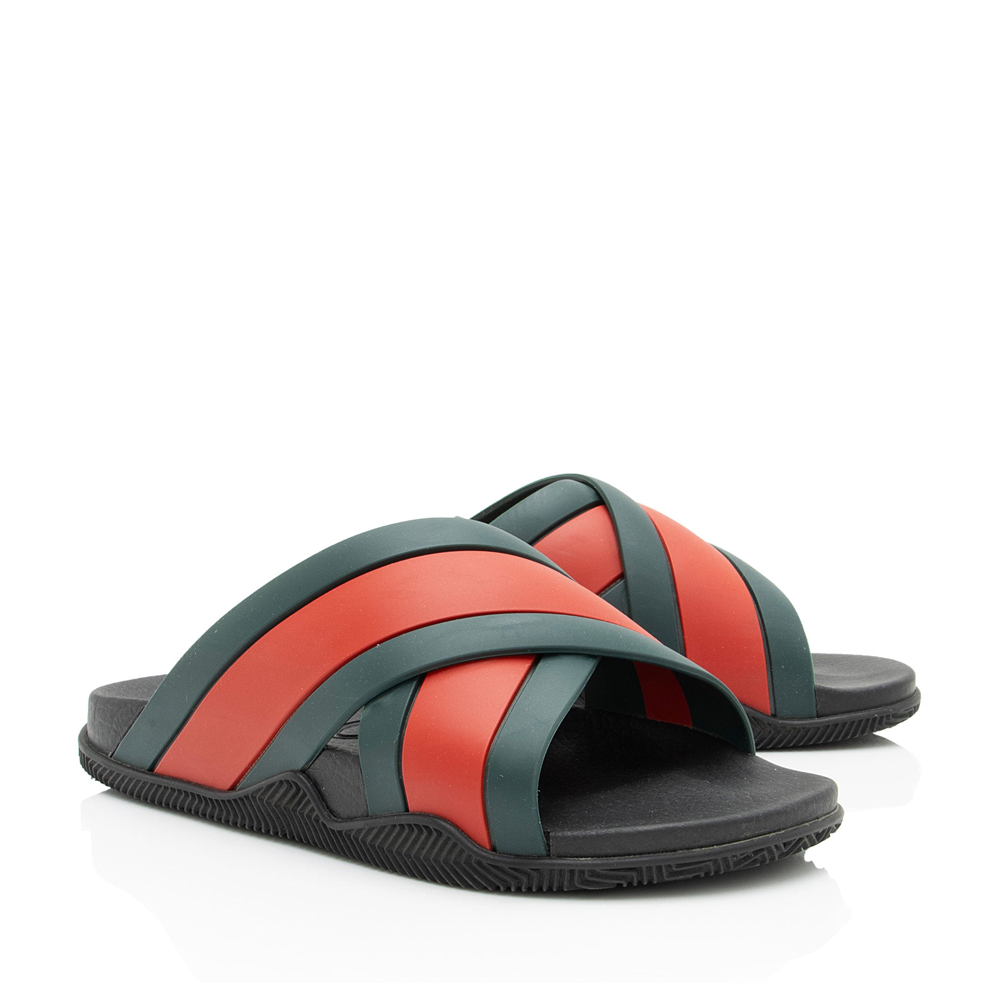 Gucci Rubber Web Criss Cross Slides - Men's Size 6 / 40