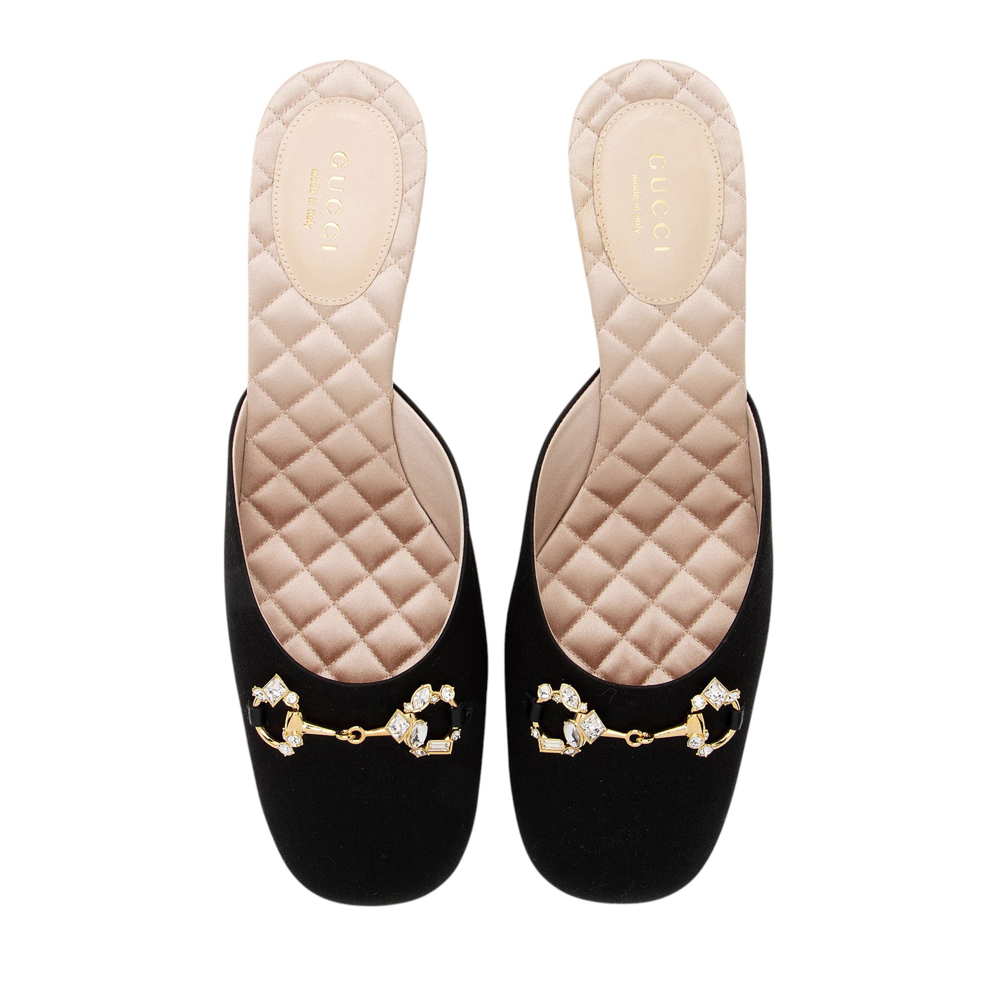 Gucci Satin Crystal Horsebit Mules - Size 9 / 39