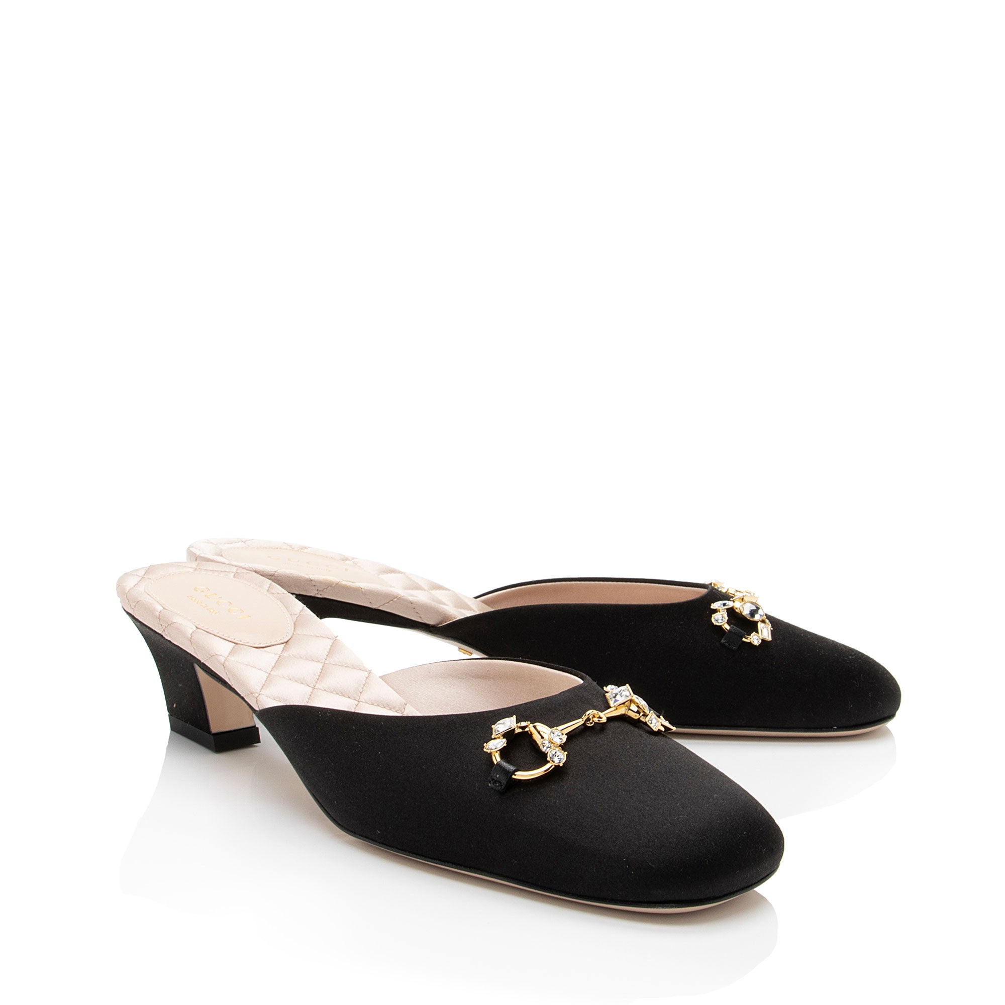 Gucci Satin Crystal Horsebit Mules - Size 9 / 39