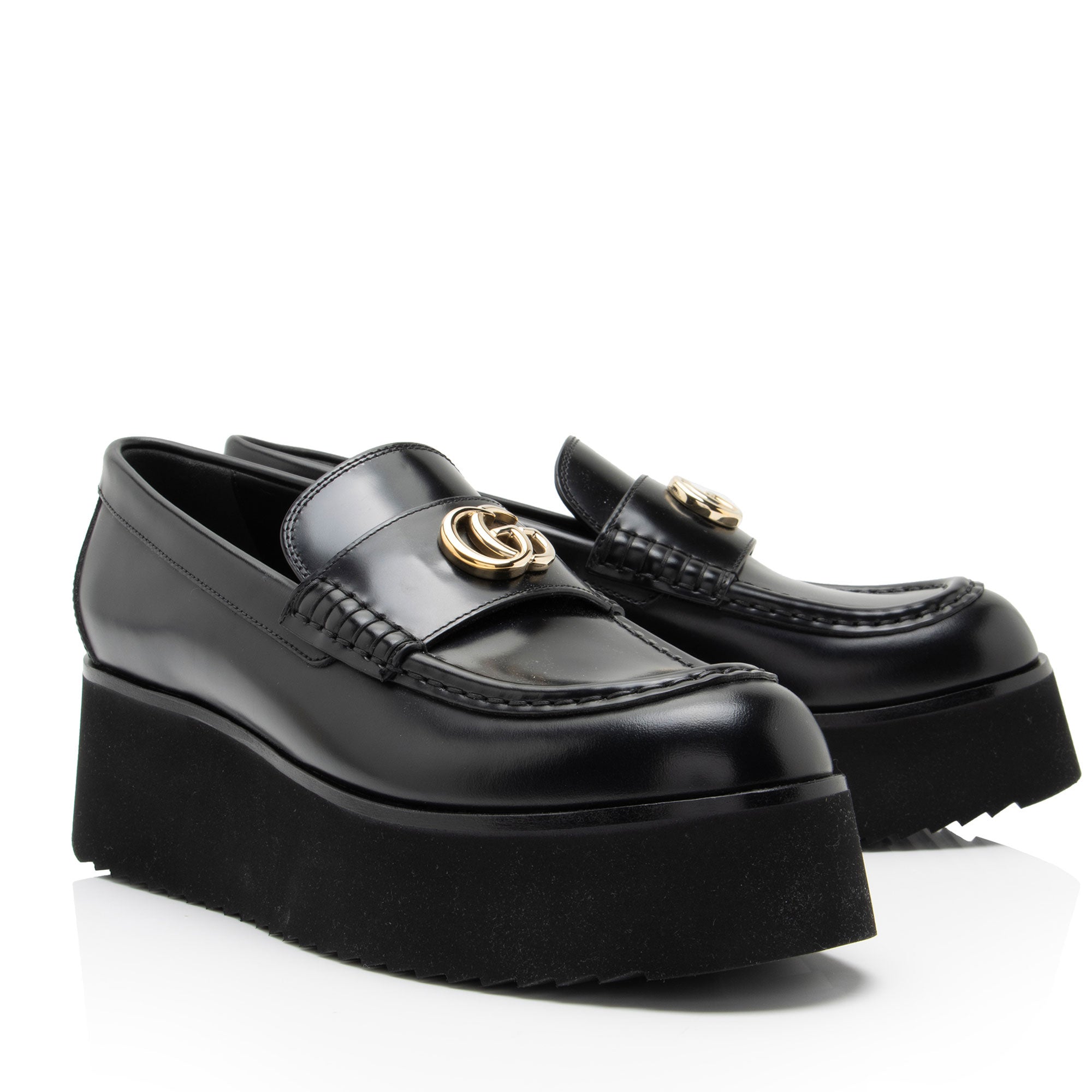 Gucci Shiny Calfskin GG Creeper Platform Loafers - Size 9 / 39