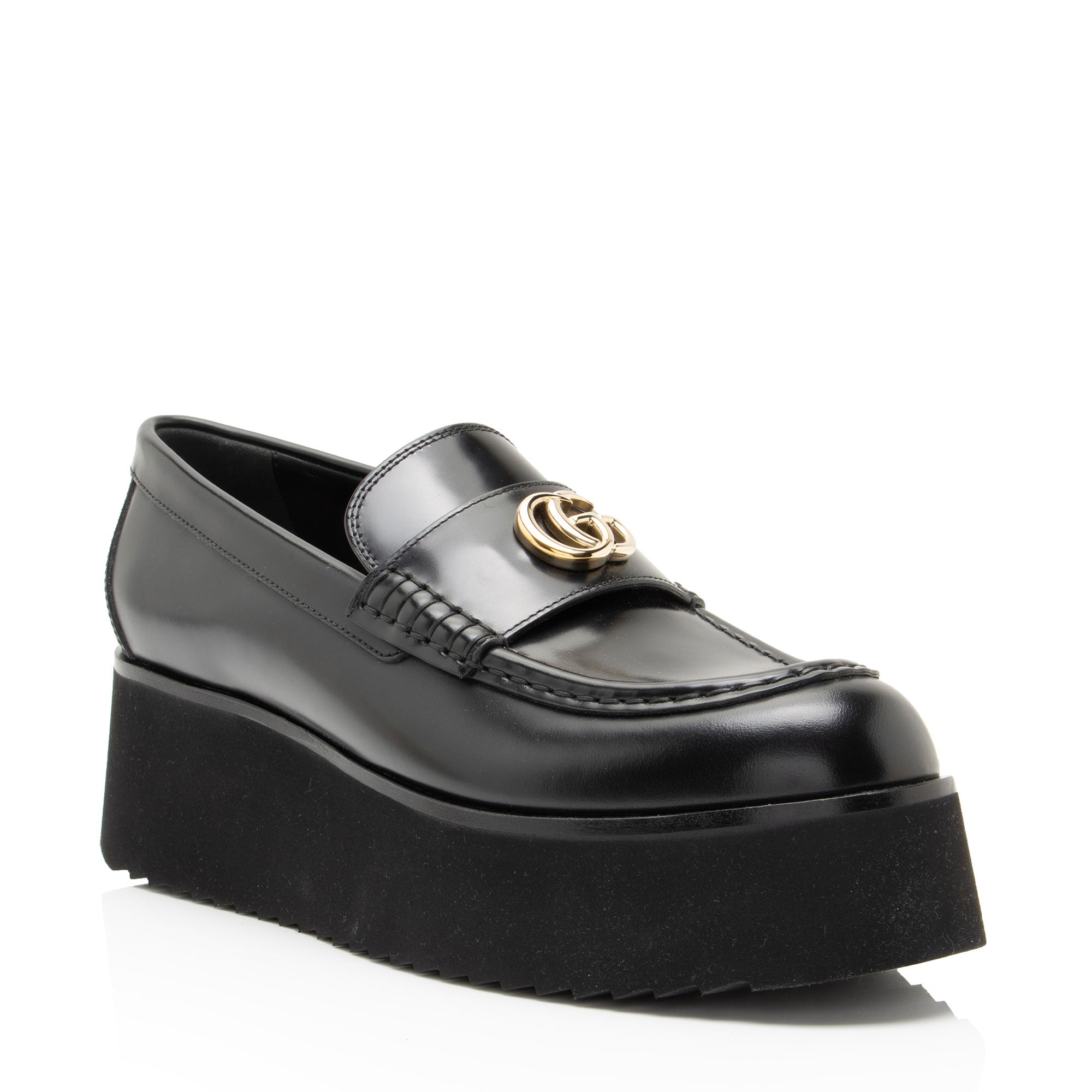 Gucci Shiny Calfskin GG Creeper Platform Loafers - Size 9 / 39