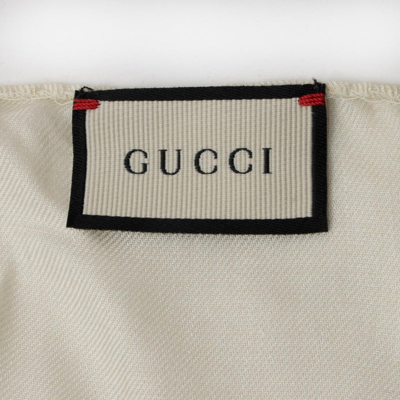 Gucci Silk Modal Sylvie Striped Logo Scarf (SHF-1LnURn)