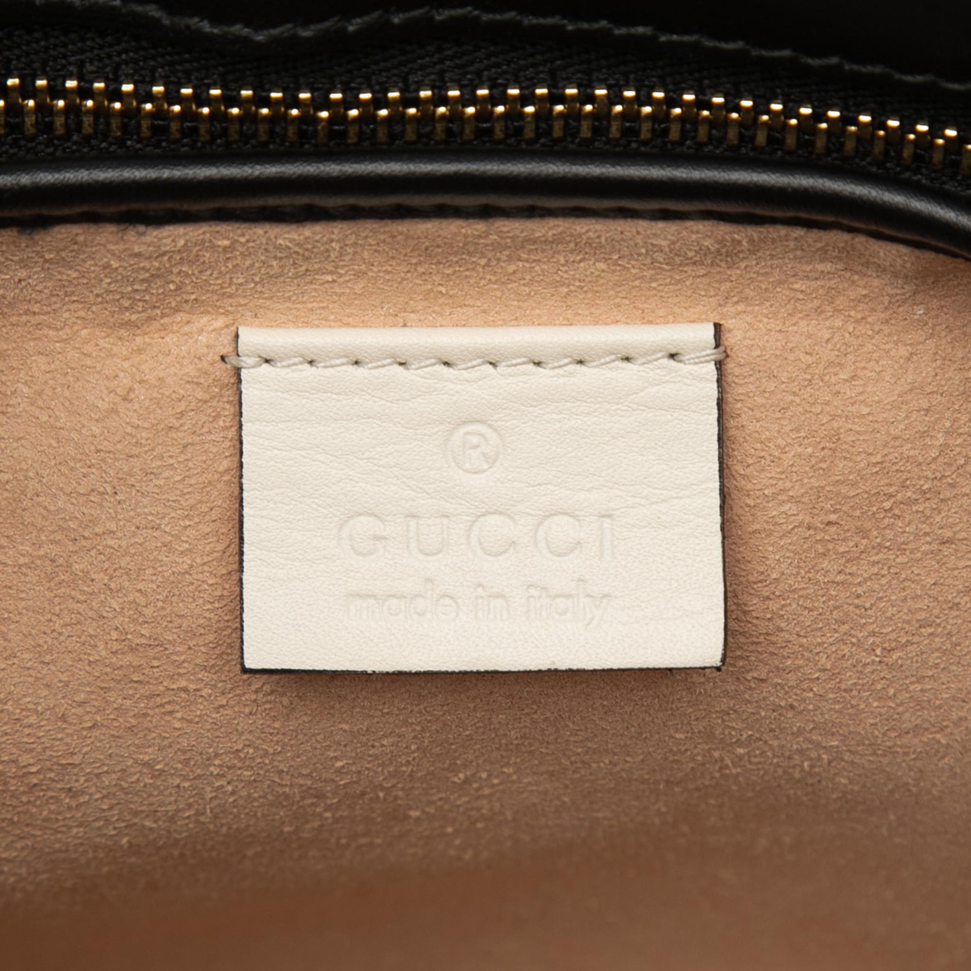 Gucci Small Bicolor Calfskin Bamboo Buckle Web Top Handle Bag