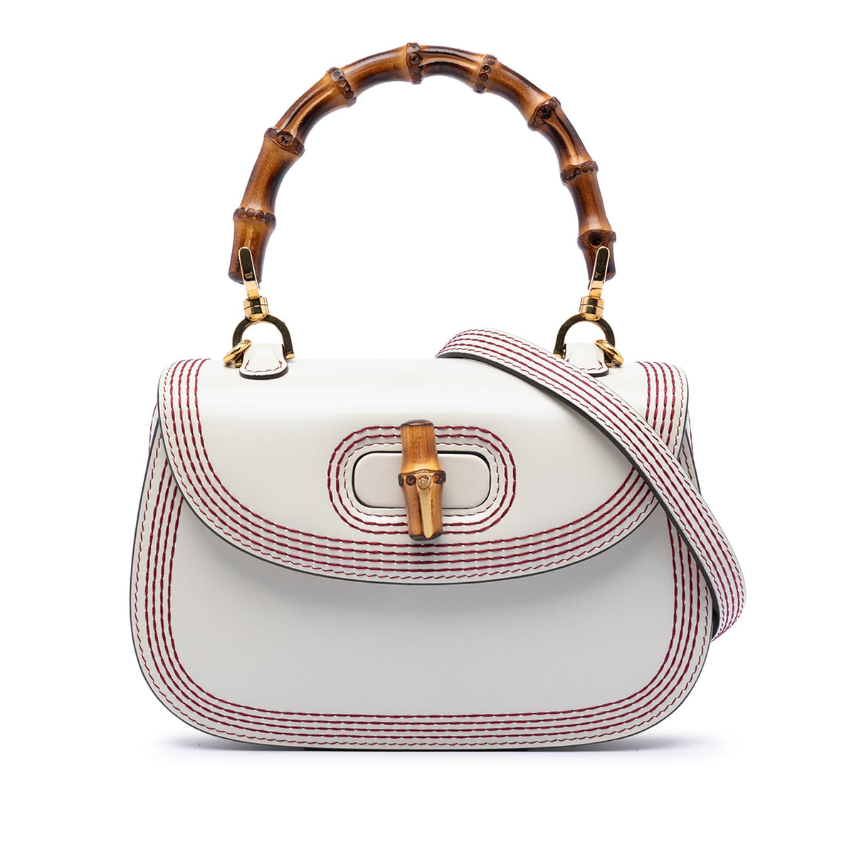 Gucci Small Calfskin Stitched Bamboo 1947 Top Handle Bag
