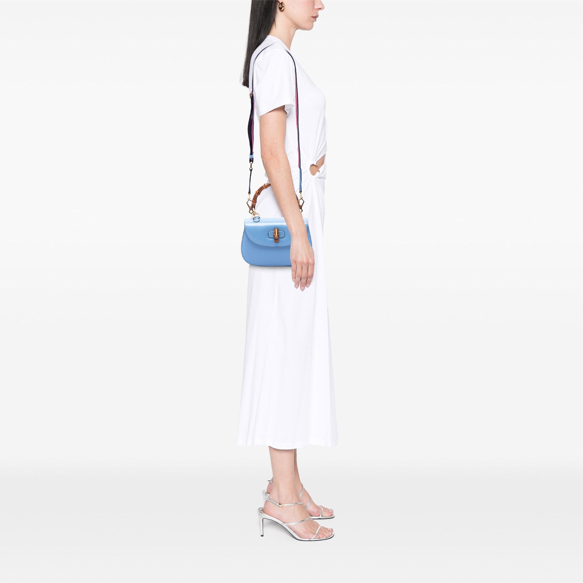 Gucci Small Calfskin Web Bamboo 1947 Top Handle Bag
