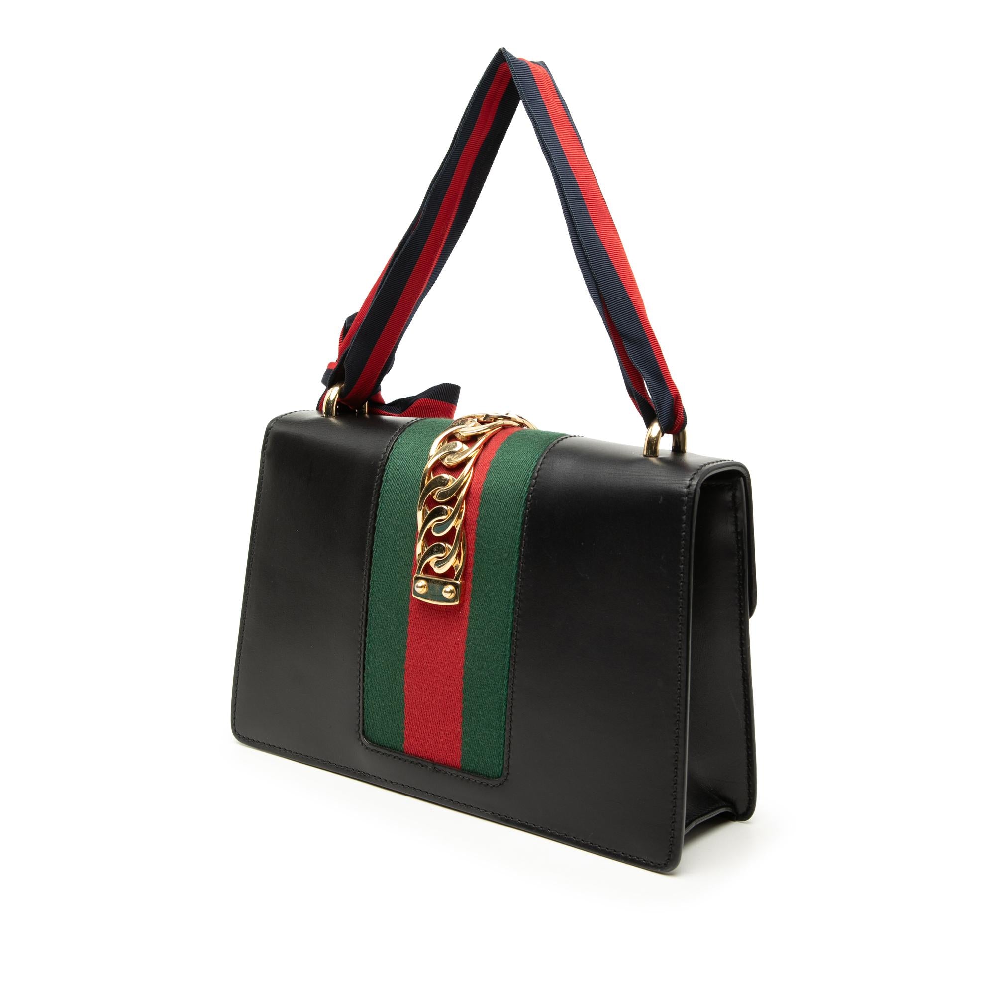 Gucci Small Calfskin Web Sylvie Satchel
