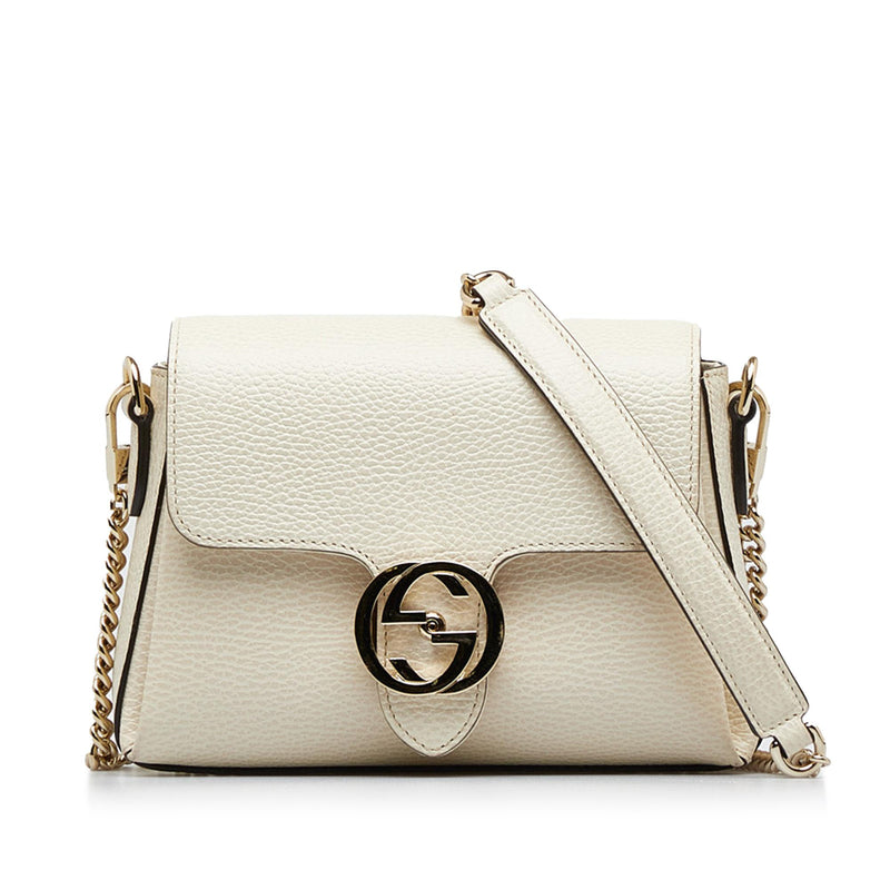 Gucci Interlocking GG Shoulder Bag Mini White in Leather with Gold