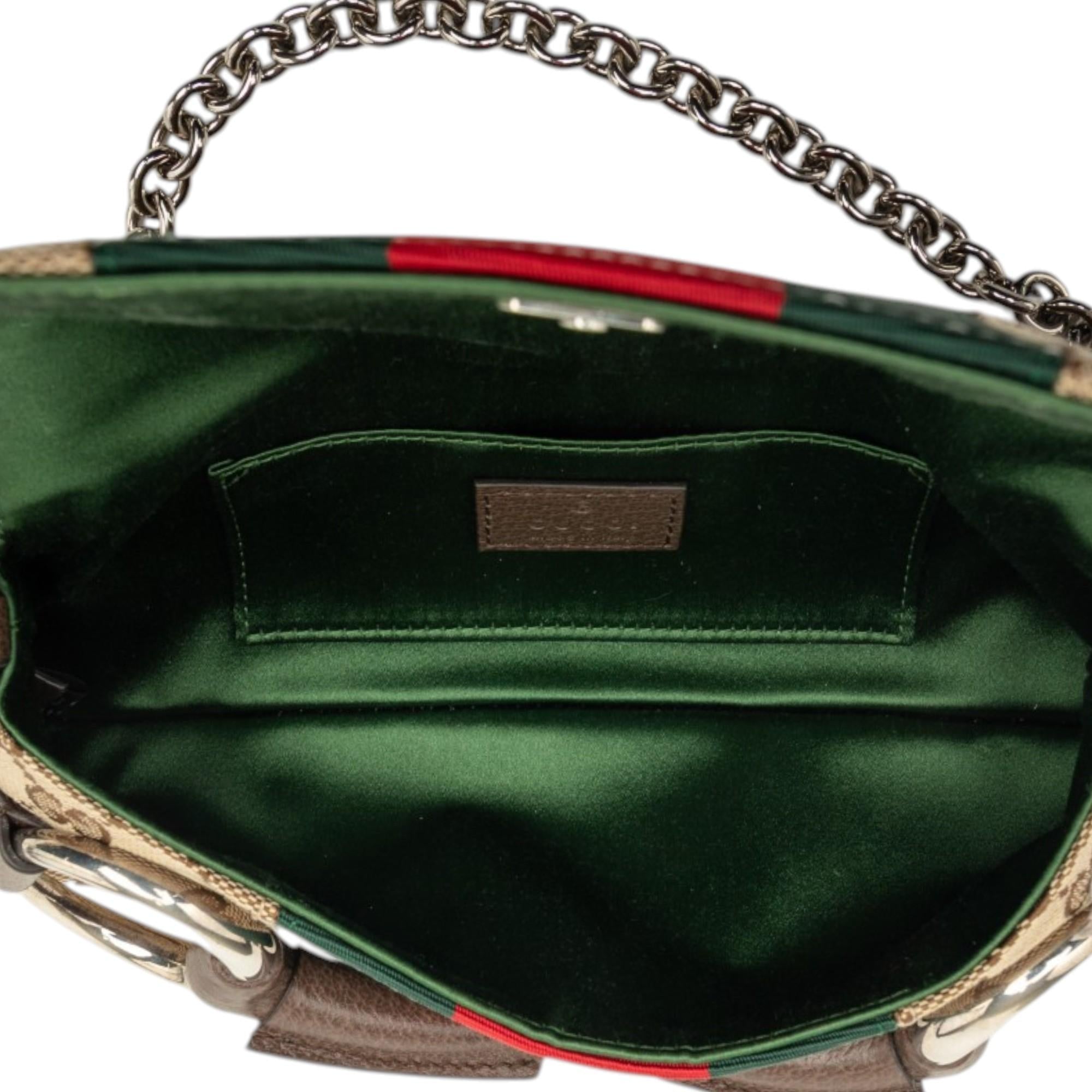 Gucci Small GG Canvas Horsebit Web Chain Satchel