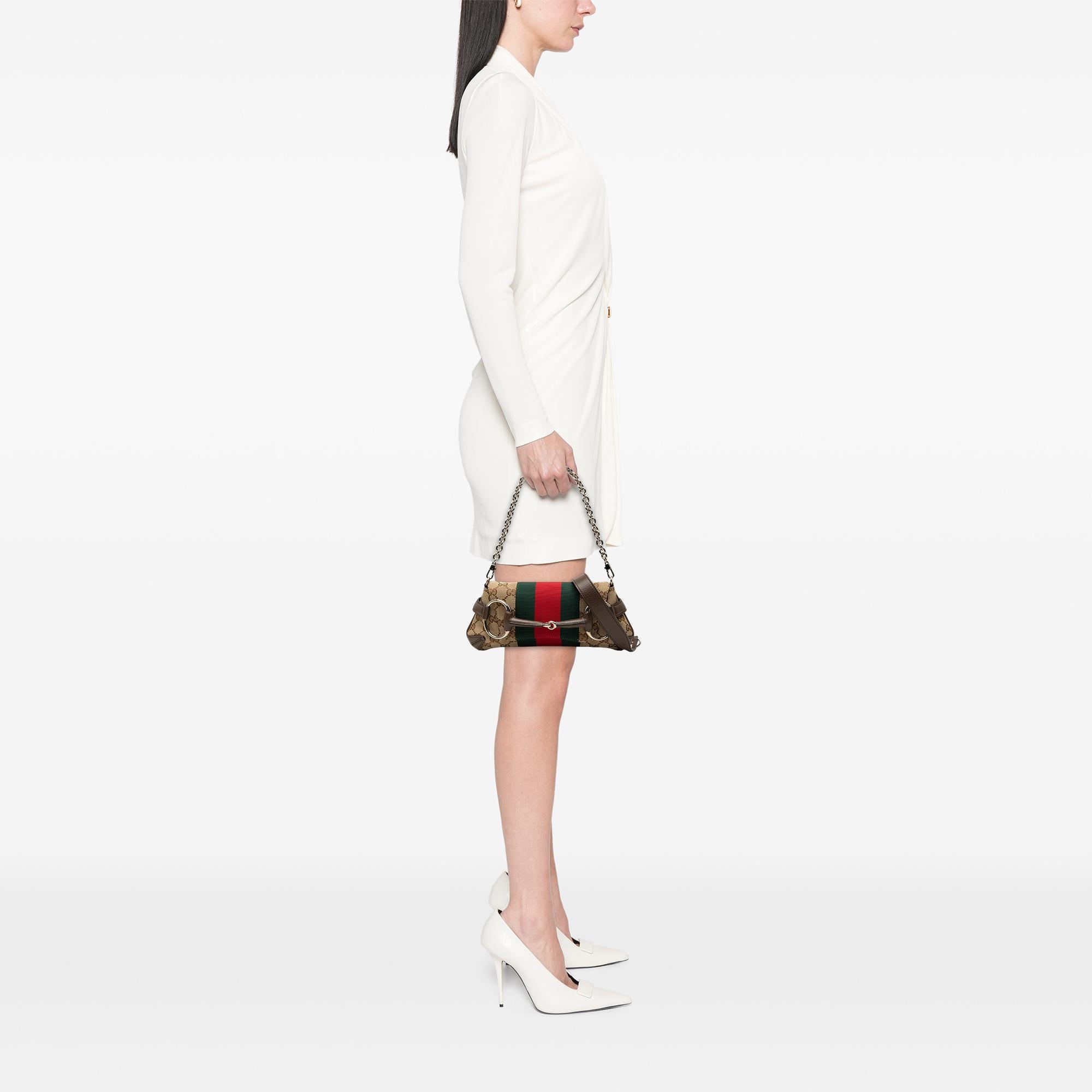 Gucci Small GG Canvas Horsebit Web Chain Satchel