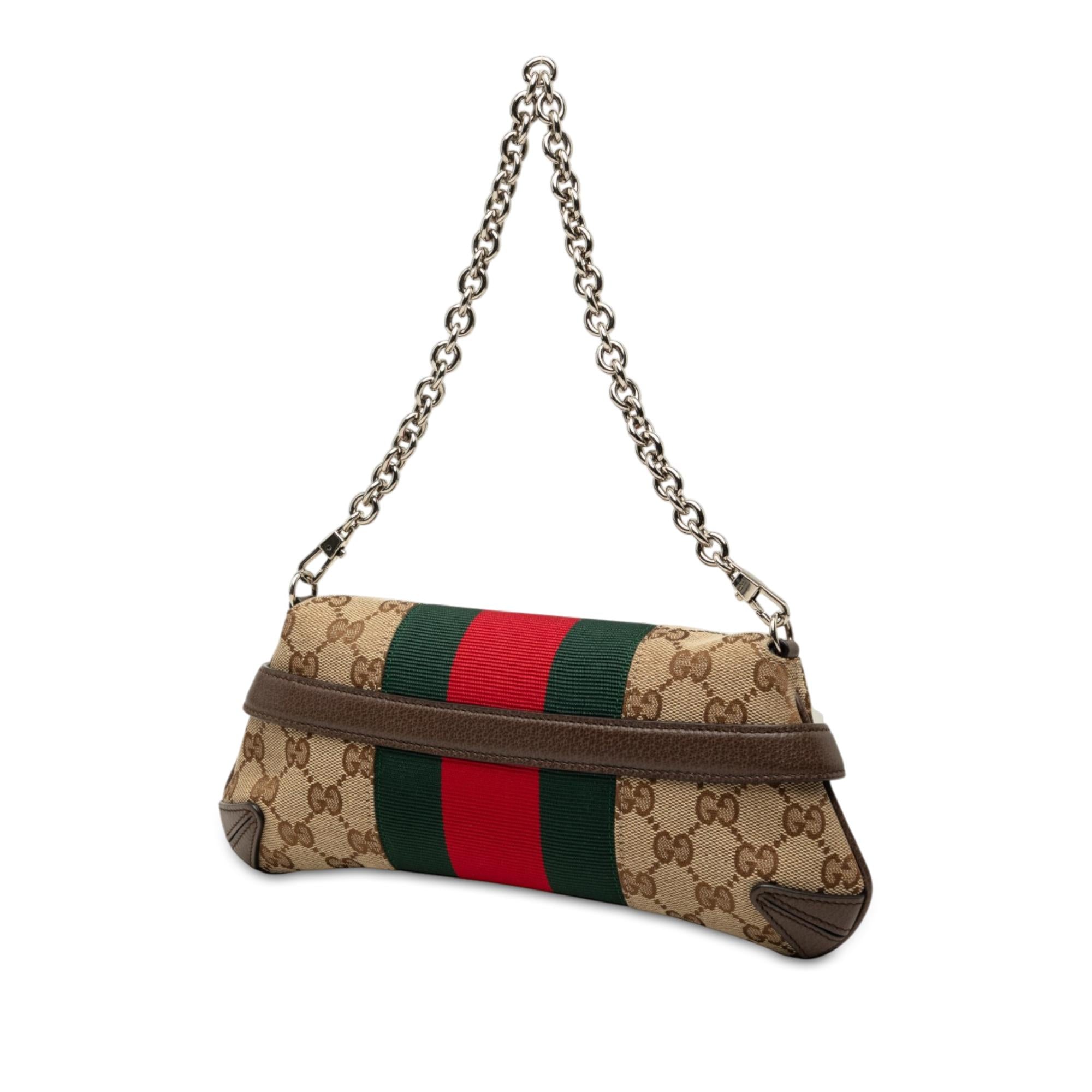 Gucci Small GG Canvas Horsebit Web Chain Satchel