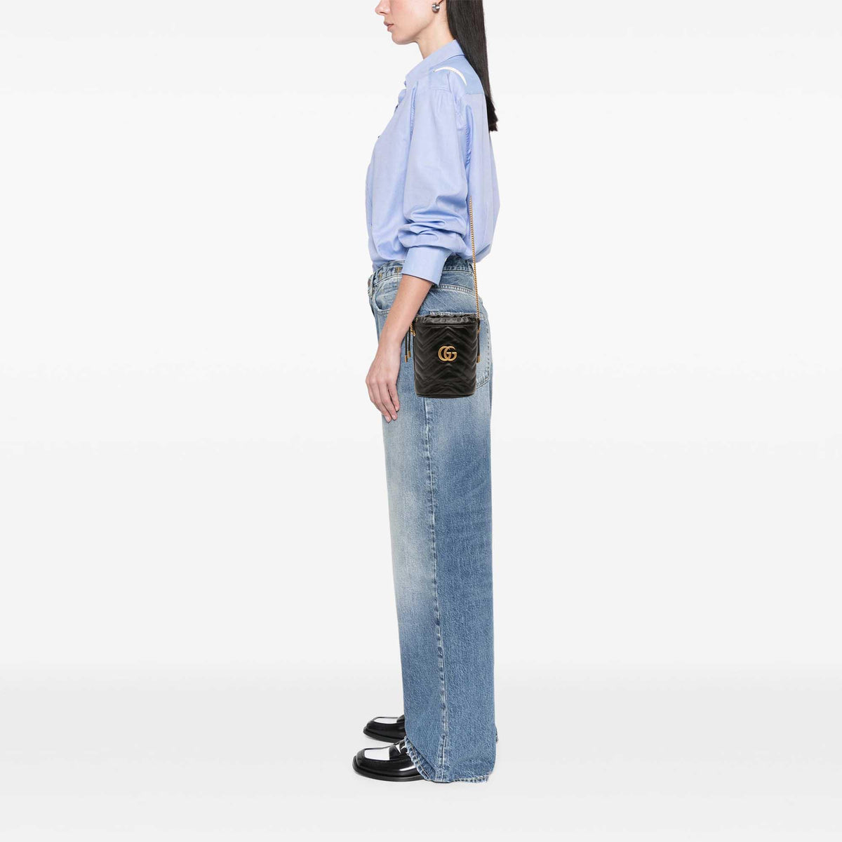 Gucci Small GG Marmont Matelasse Calfskin Bucket Bag