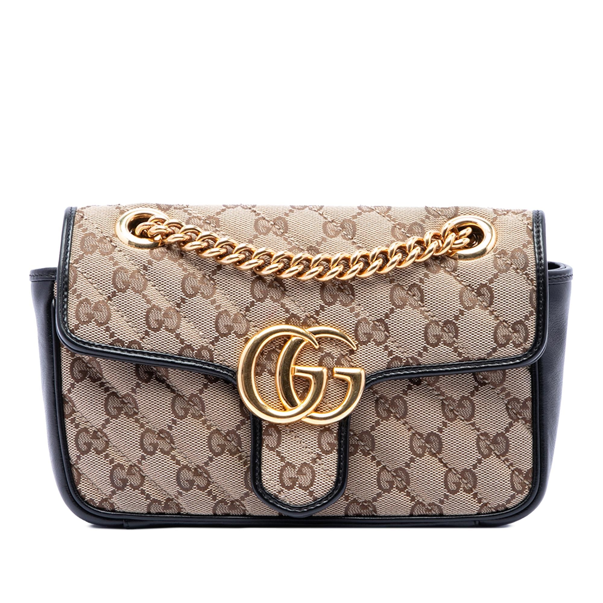 Gucci Small GG Marmont Matelasse Diagonal GG Canvas and Leather Shoulder Bag