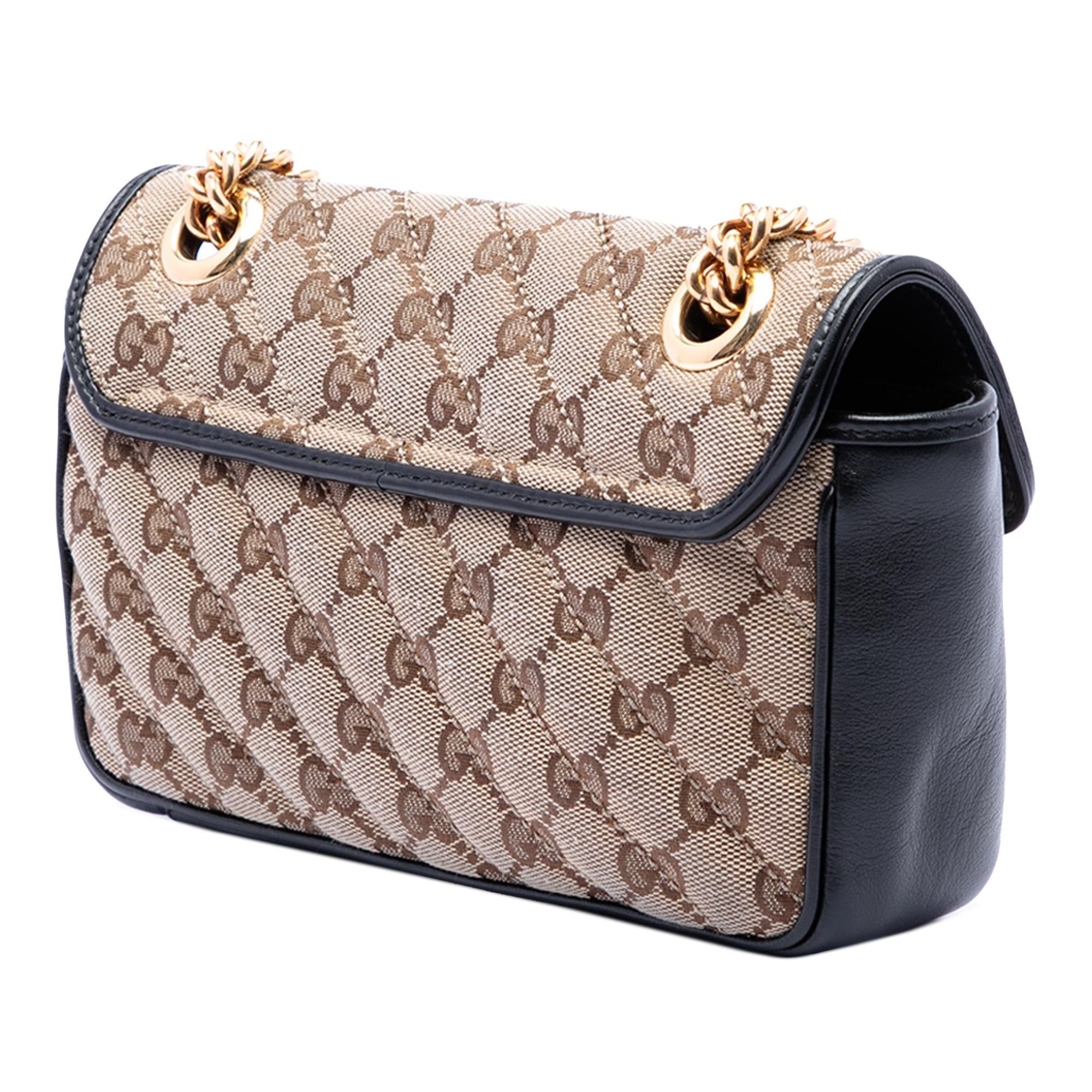Gucci Small GG Marmont Matelasse Diagonal GG Canvas and Leather Shoulder Bag