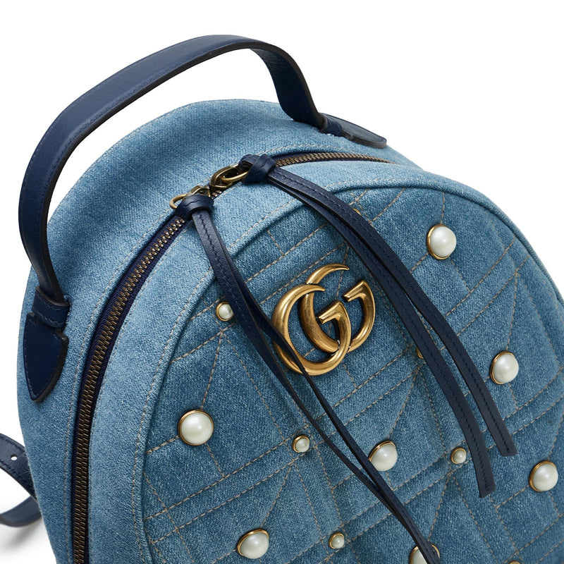 Gucci Blue Denim GG Marmont Backpack QFB1IZ0WBB000 | WGACA